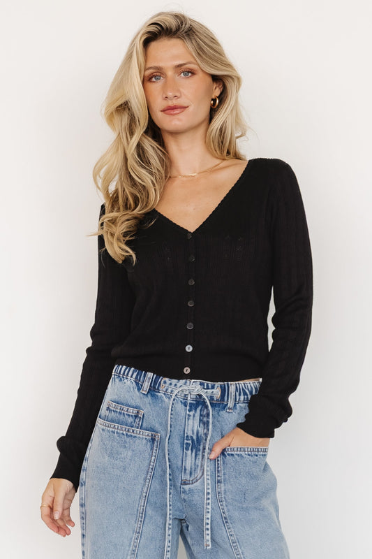 Heidi Pointelle Cardigan | Black