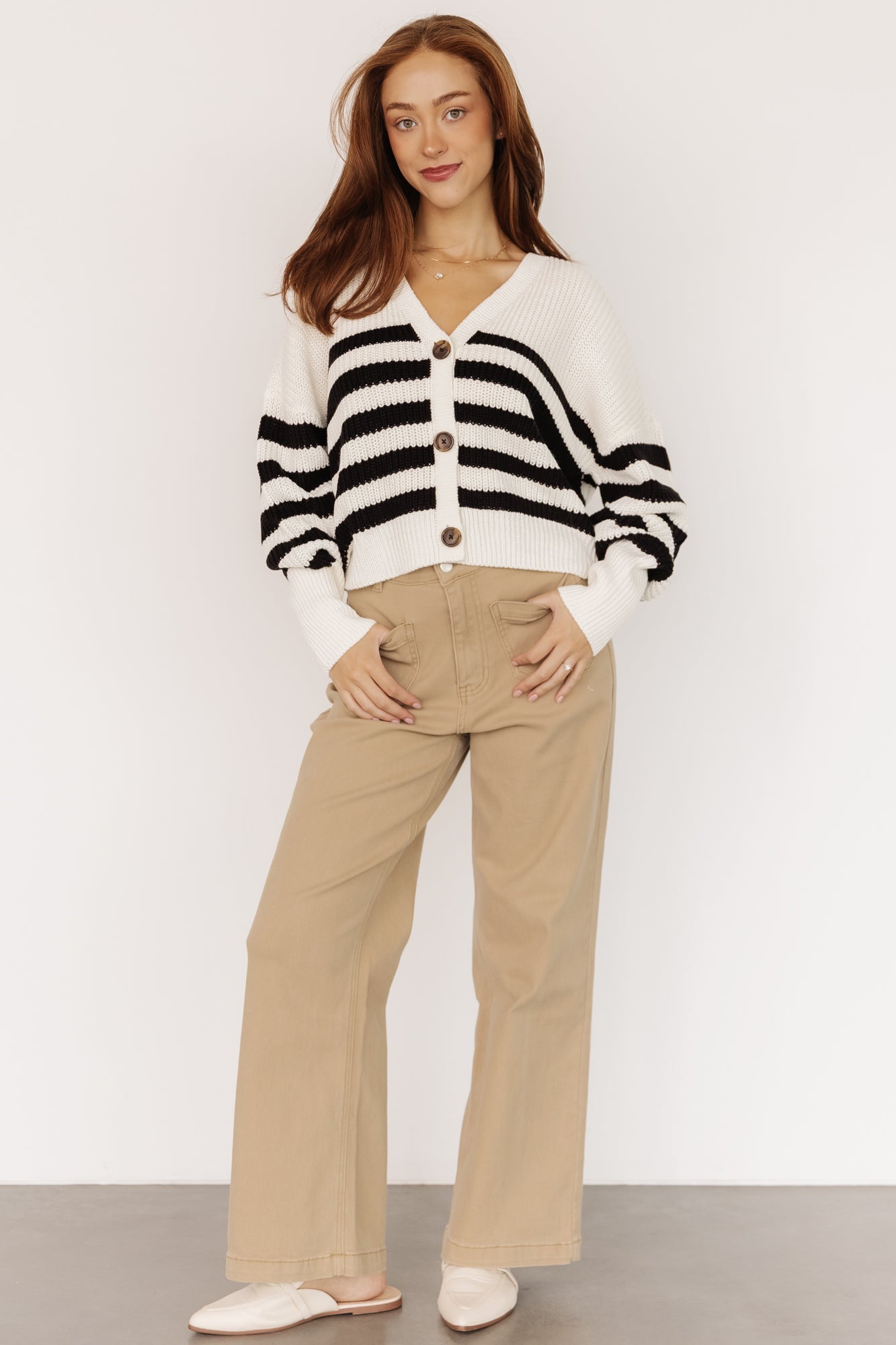 Gracie Knit Cardigan | Ivory + Black Stripe
