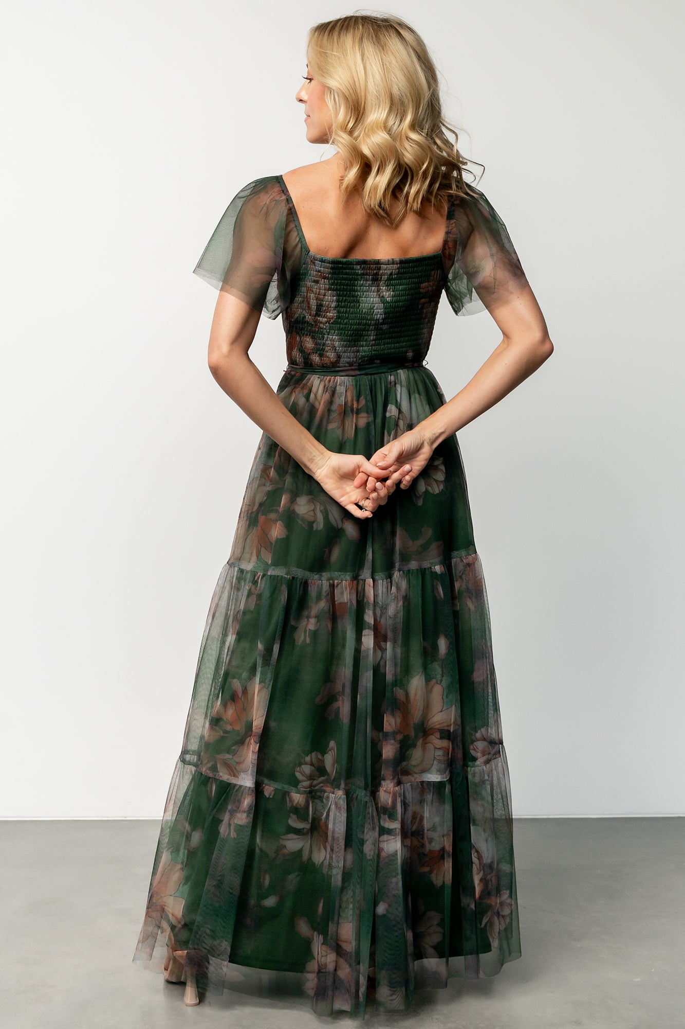 Nicola Tulle Maxi Dress | Deep Green Floral