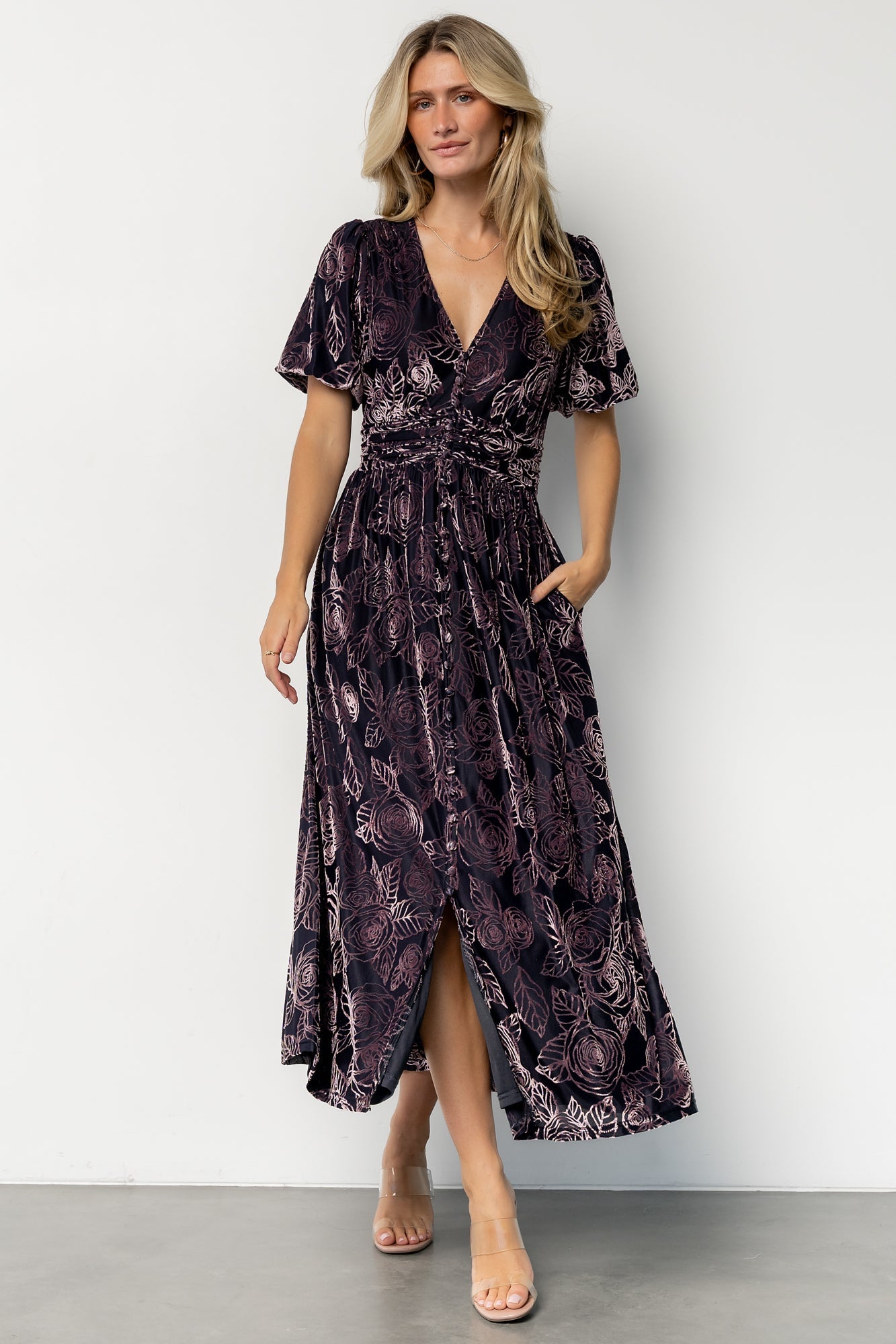 Dahlia Velvet Dress | Indigo + Purple Floral