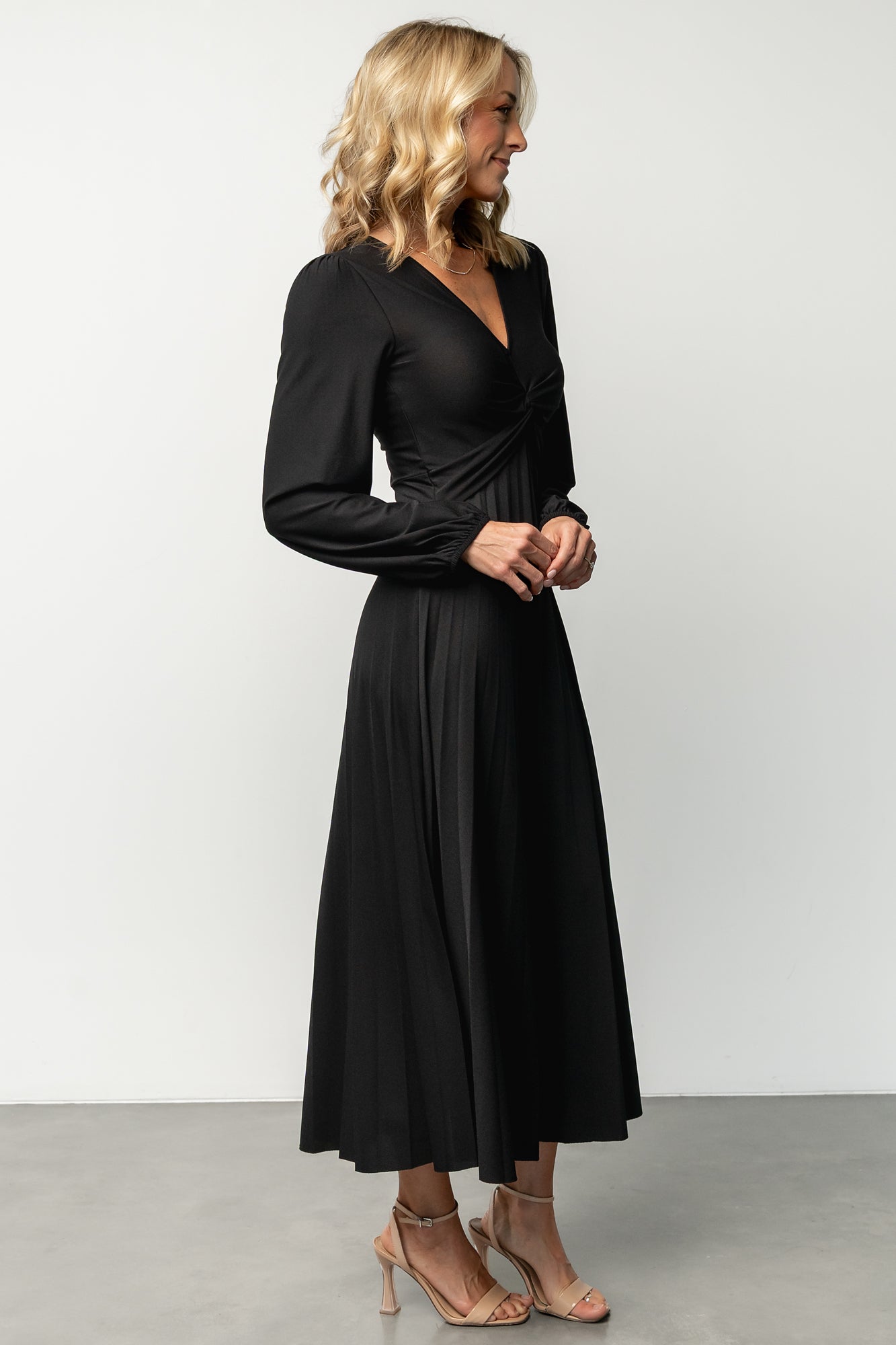 Lynda Pleated Midi Dress | Black