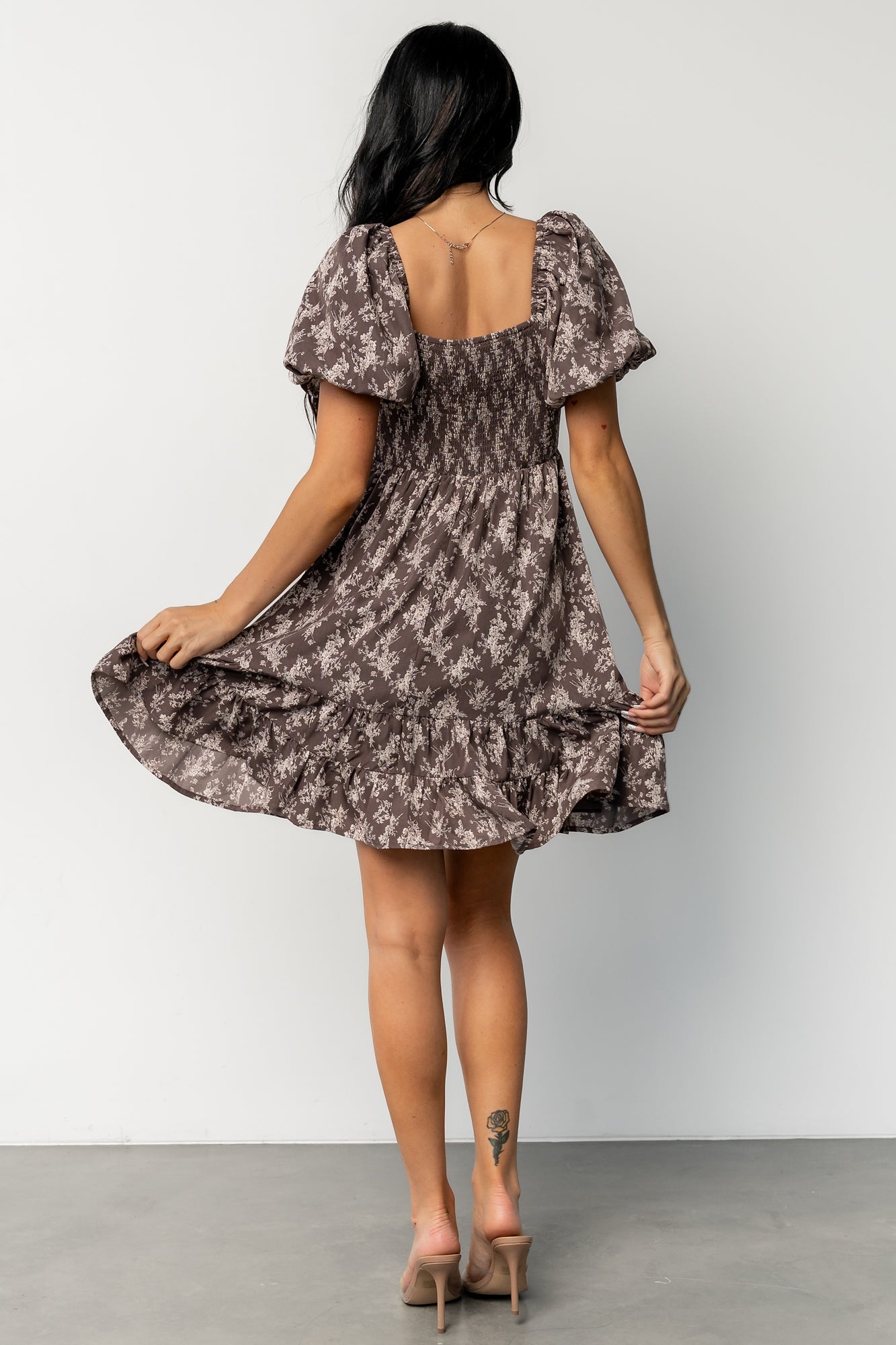 Anastasia Bow Short Dress | Dusty Clove Print