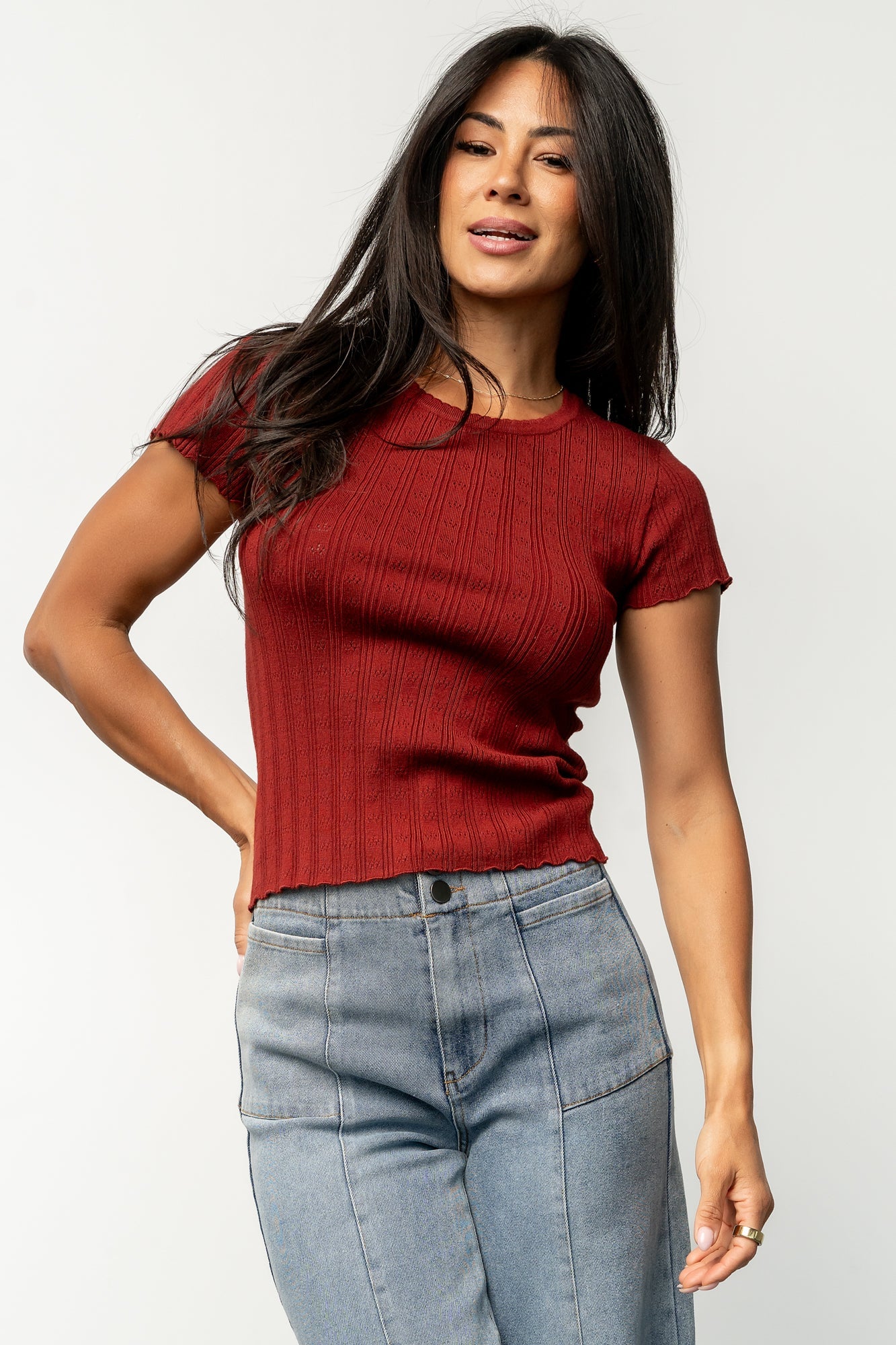 Penny Pointelle Top | Brick