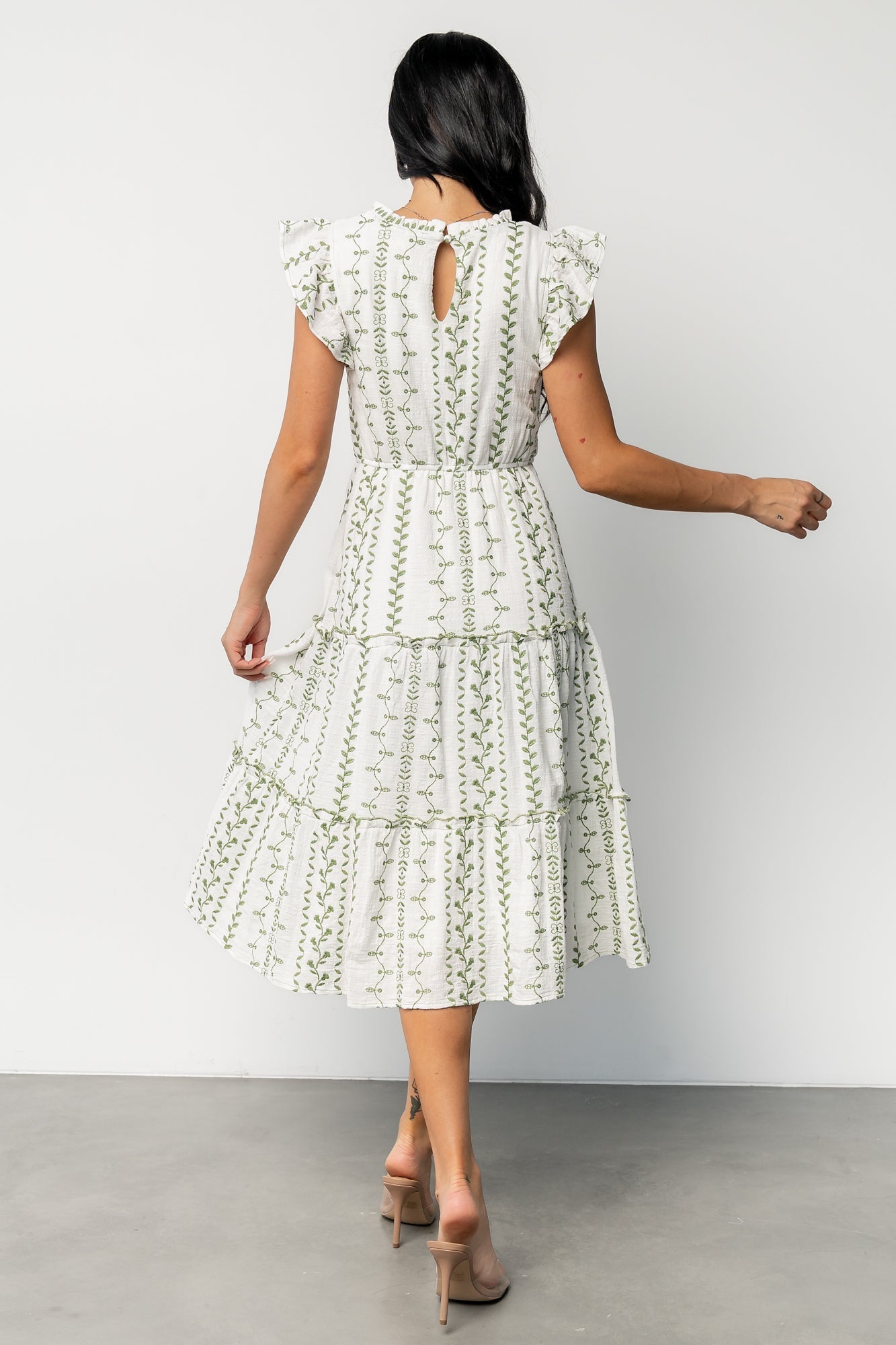 Frida Embroidered Midi Dress | White + Green Print