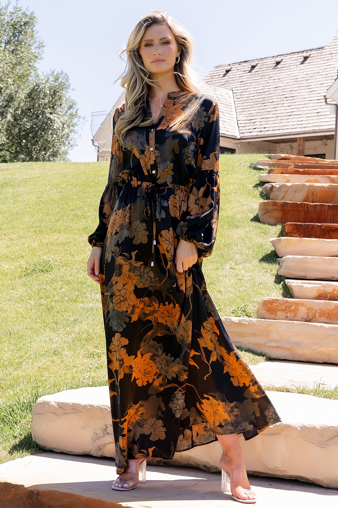 Helen Maxi Dress | Black + Gold