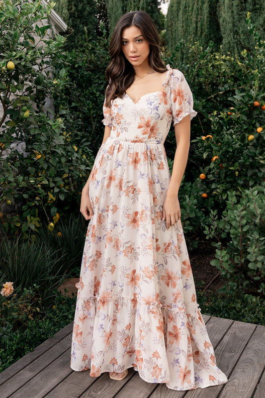 Aberdeen Sweetheart Maxi Dress | Cream Floral