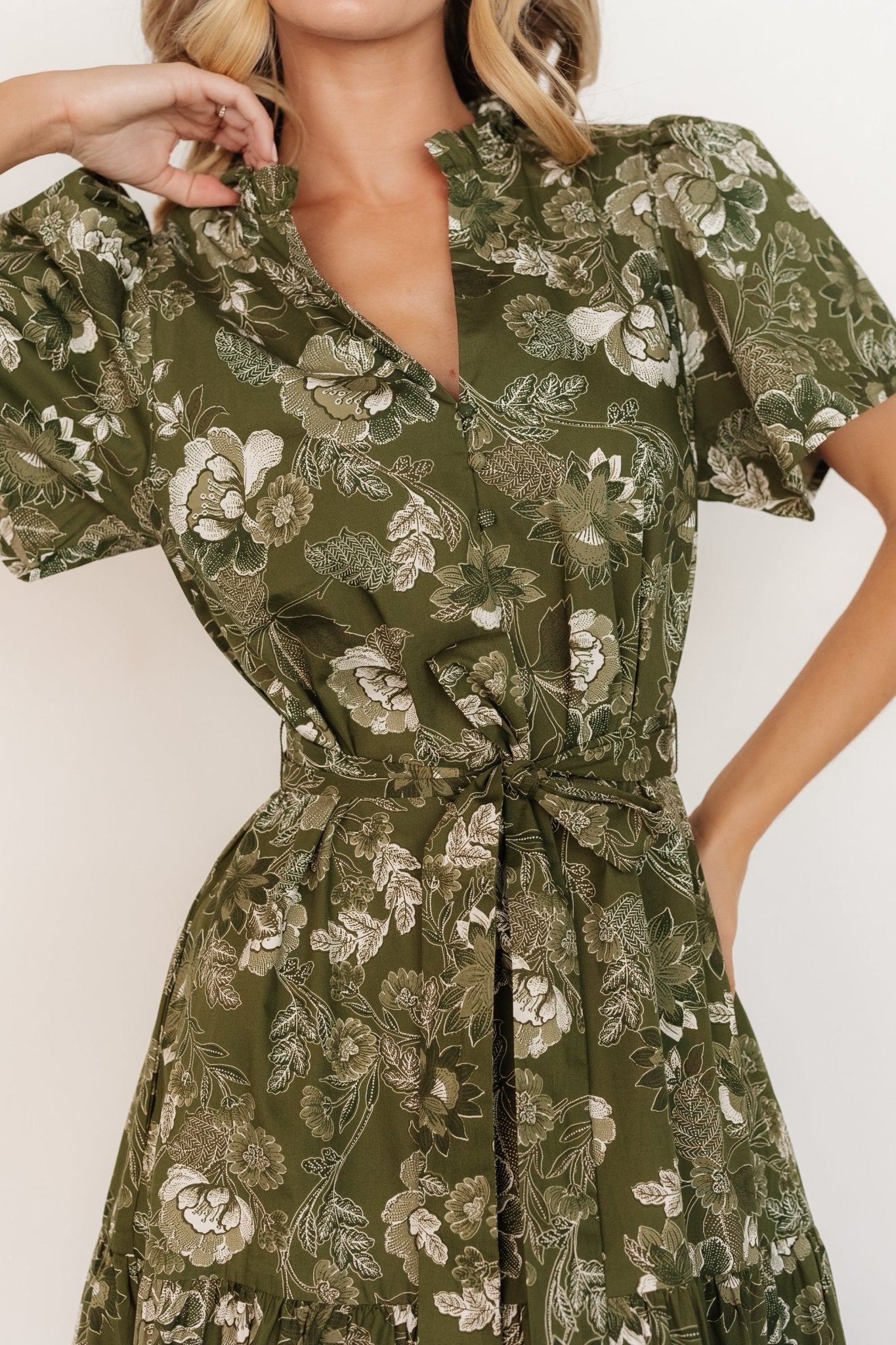Adara Midi Dress | Olive Floral