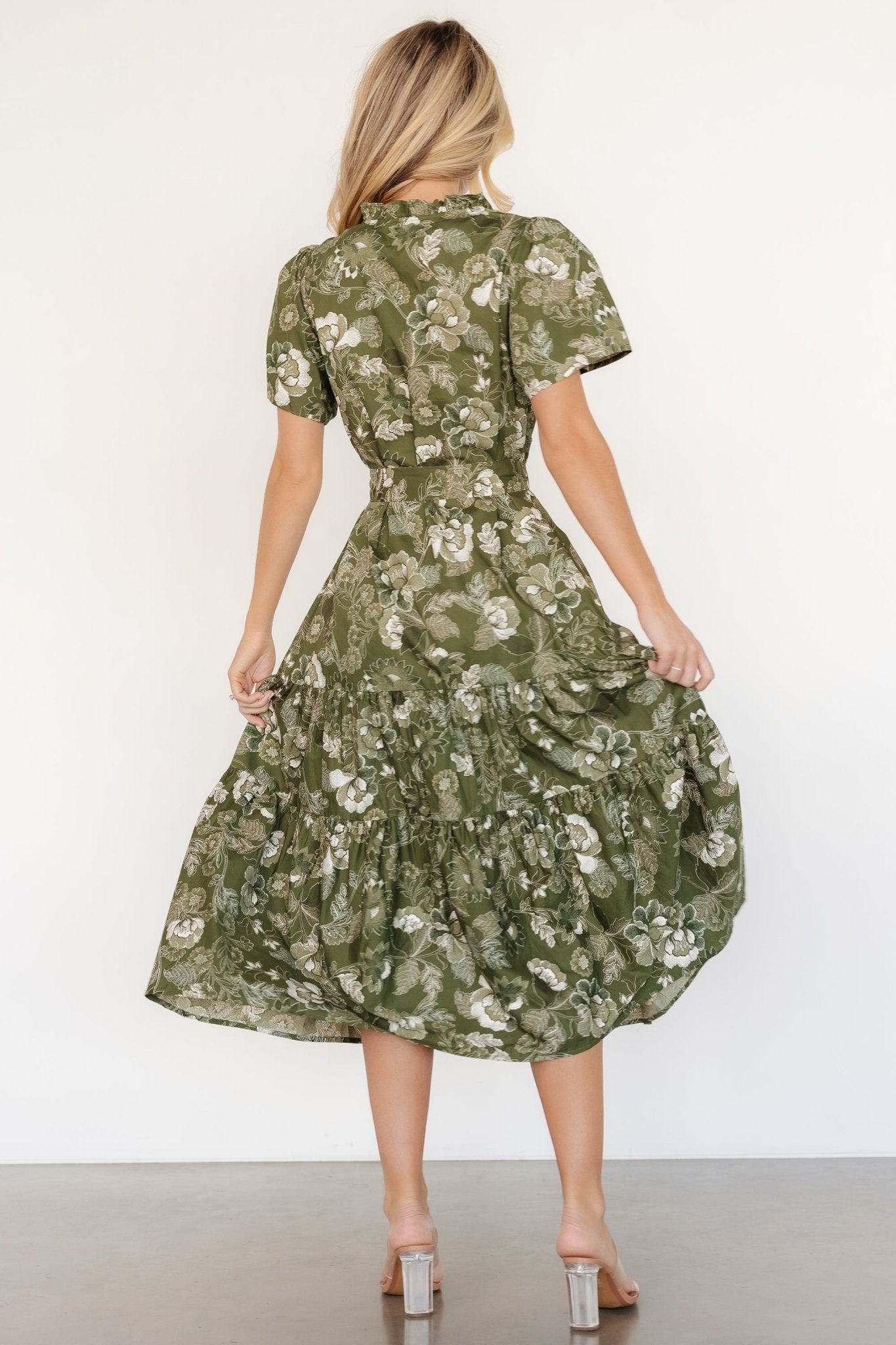 Adara Midi Dress | Olive Floral