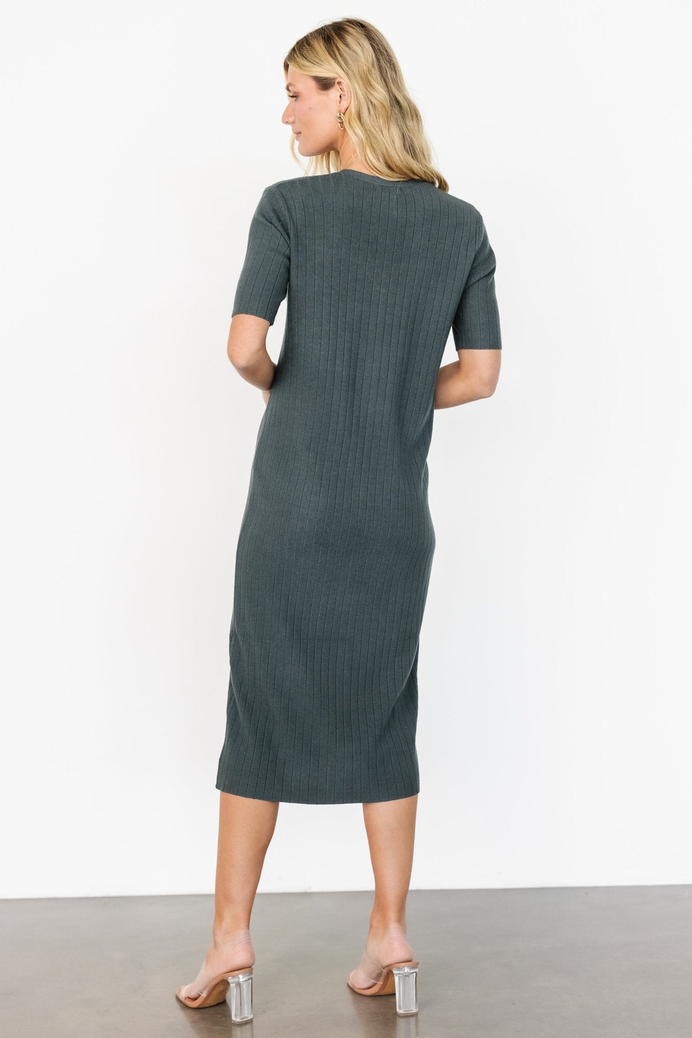 Alicia Ribbed Midi Dress | Dusty Jade