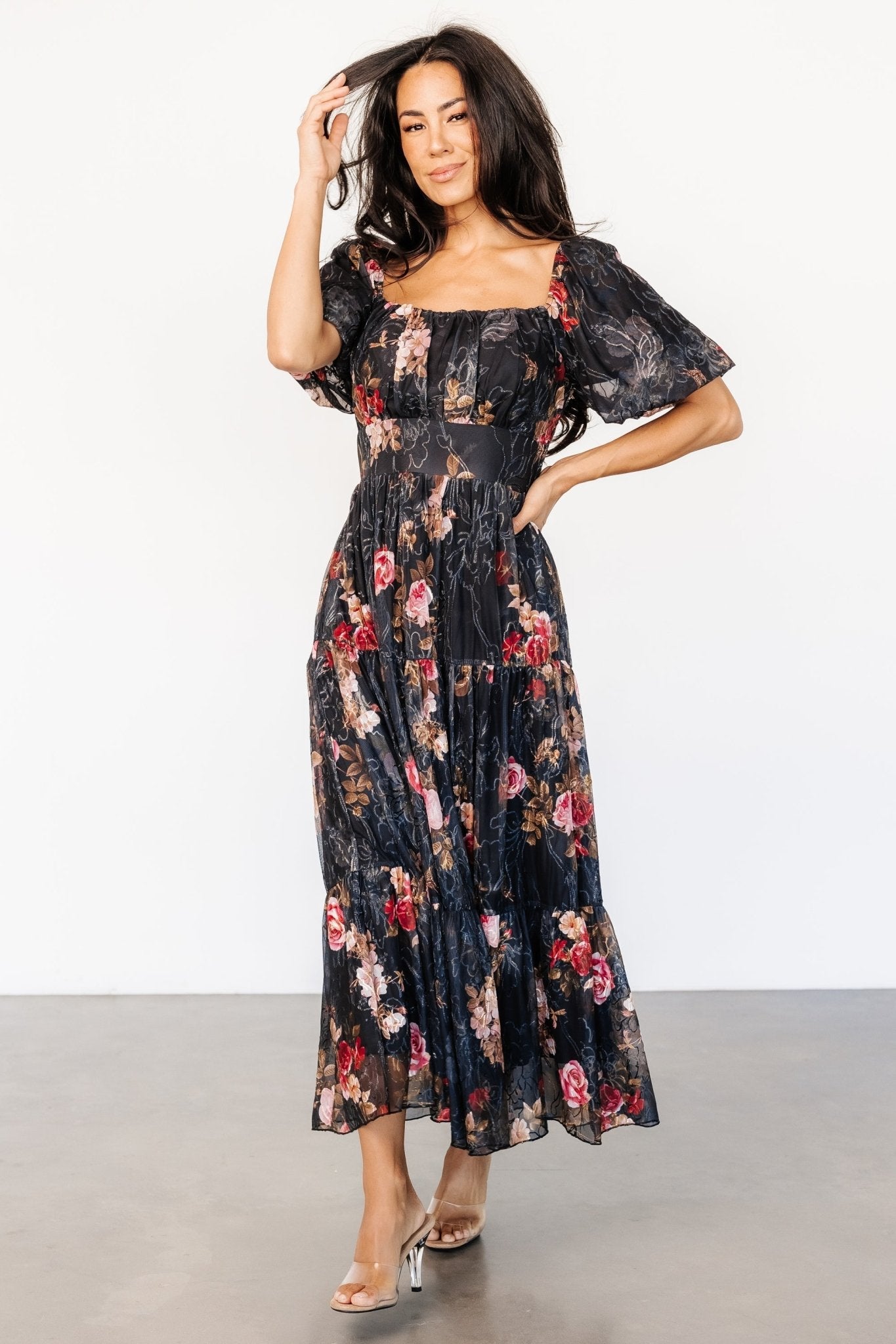 Annabeth Midi Dress | Black Floral