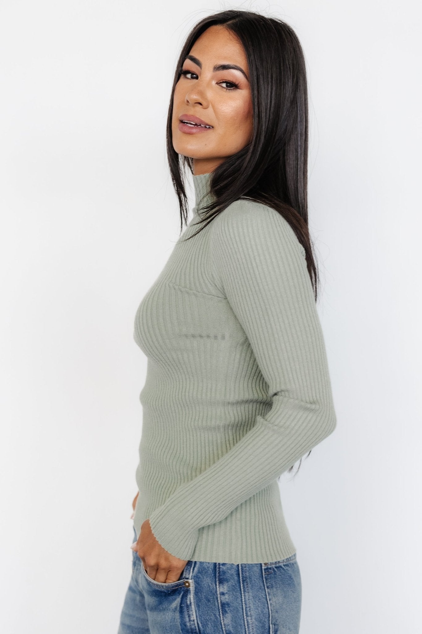 Ari Ribbed Long Sleeve Top | Sage