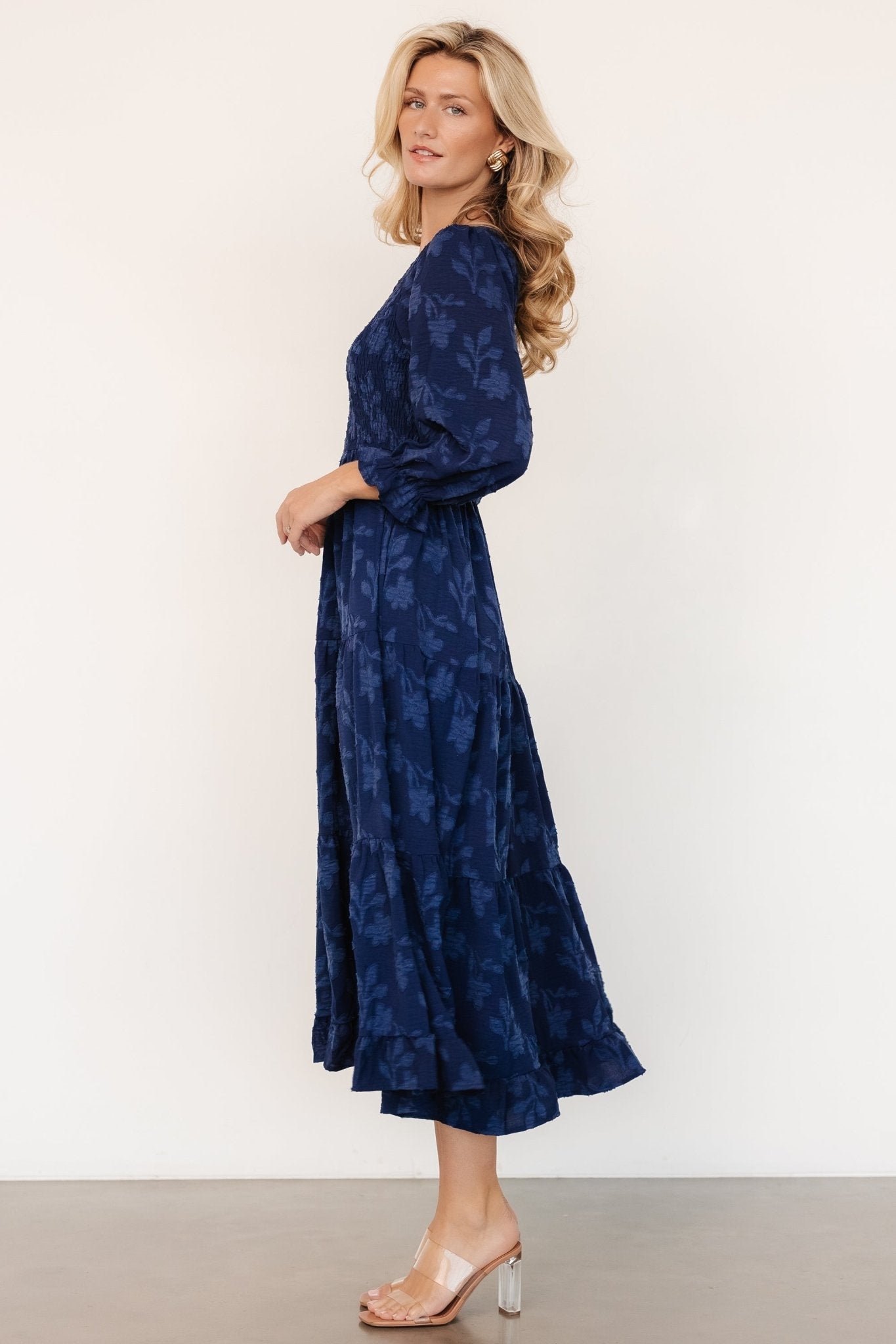 Aubrey Smocked Midi Dress | Navy Floral