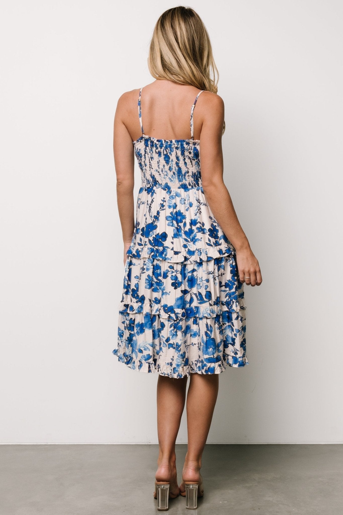 Calina Midi Dress | Ivory + Blue Floral