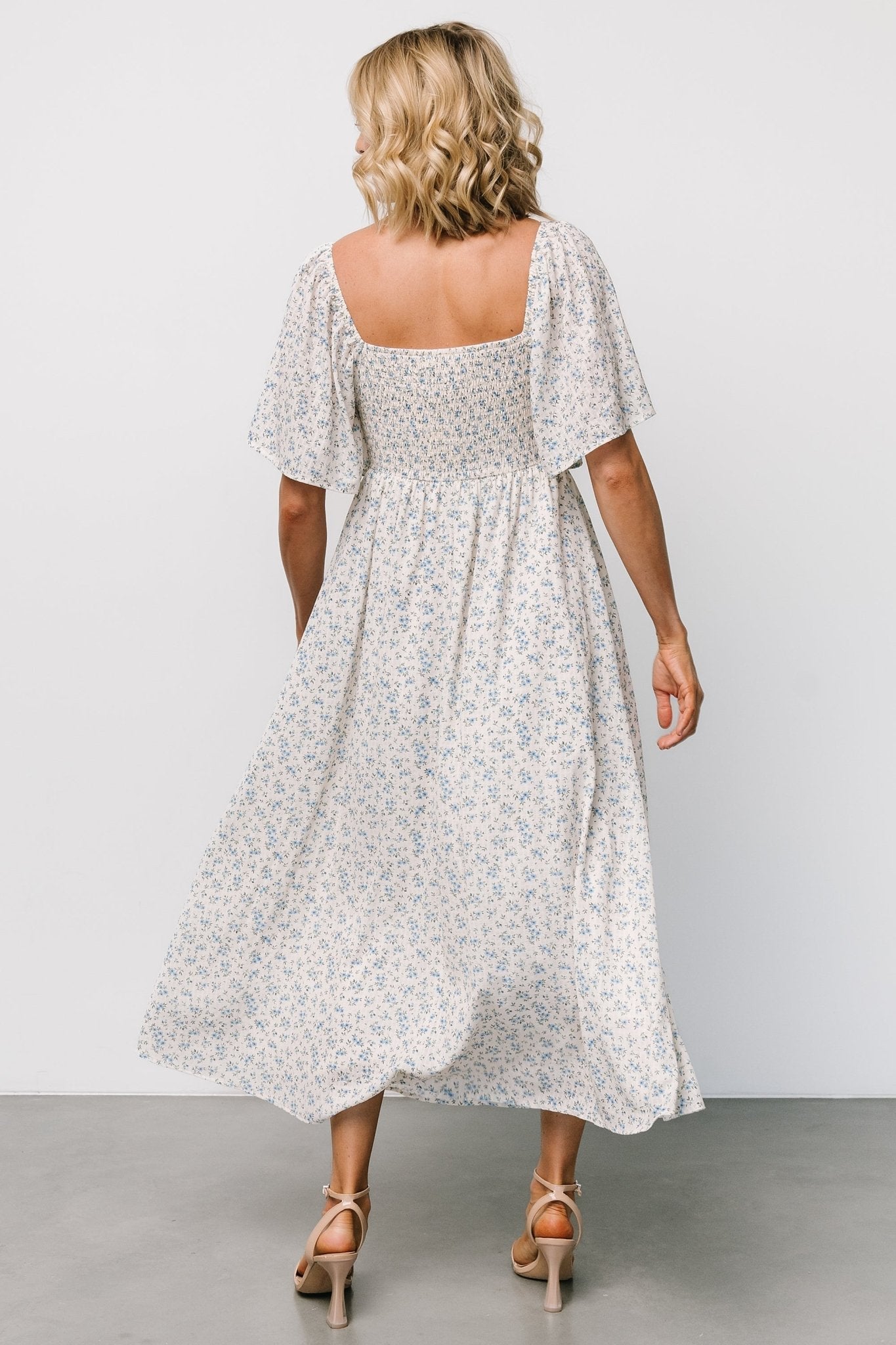 Carah Tie Dress | Off White + Blue Floral