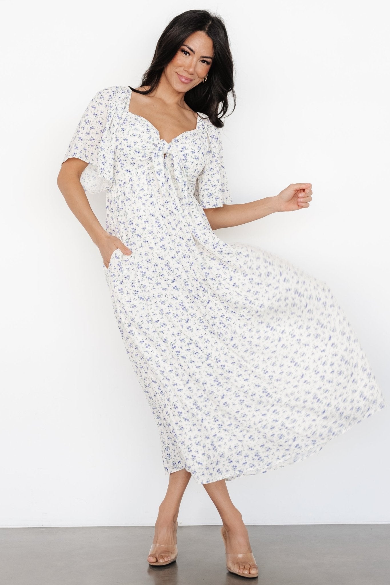 Carah Tie Dress | Off White + Lavender Floral