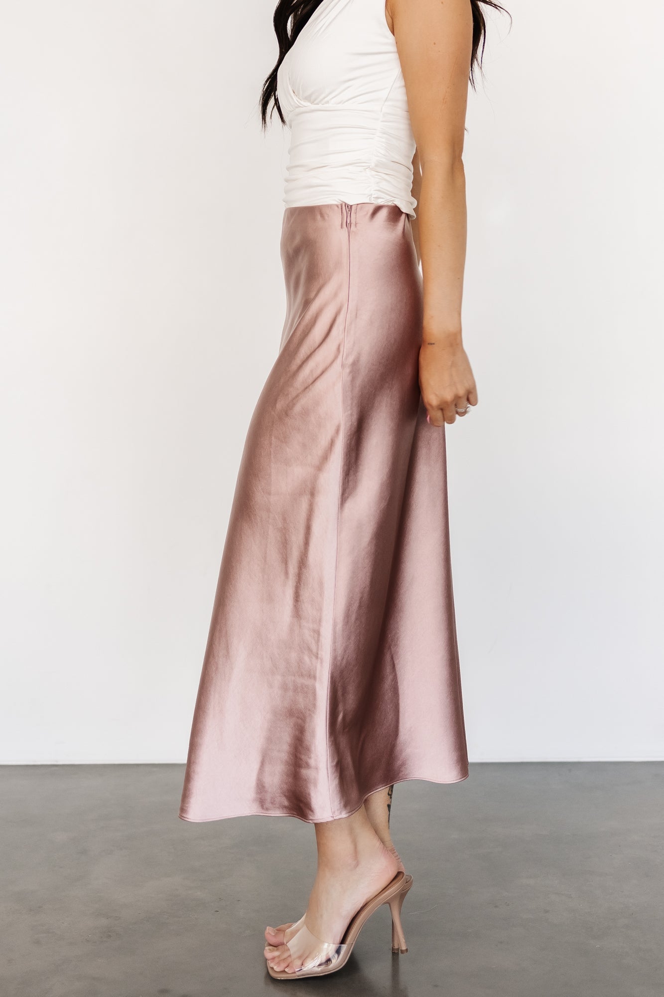 Celeste Satin Midi Skirt | Blush