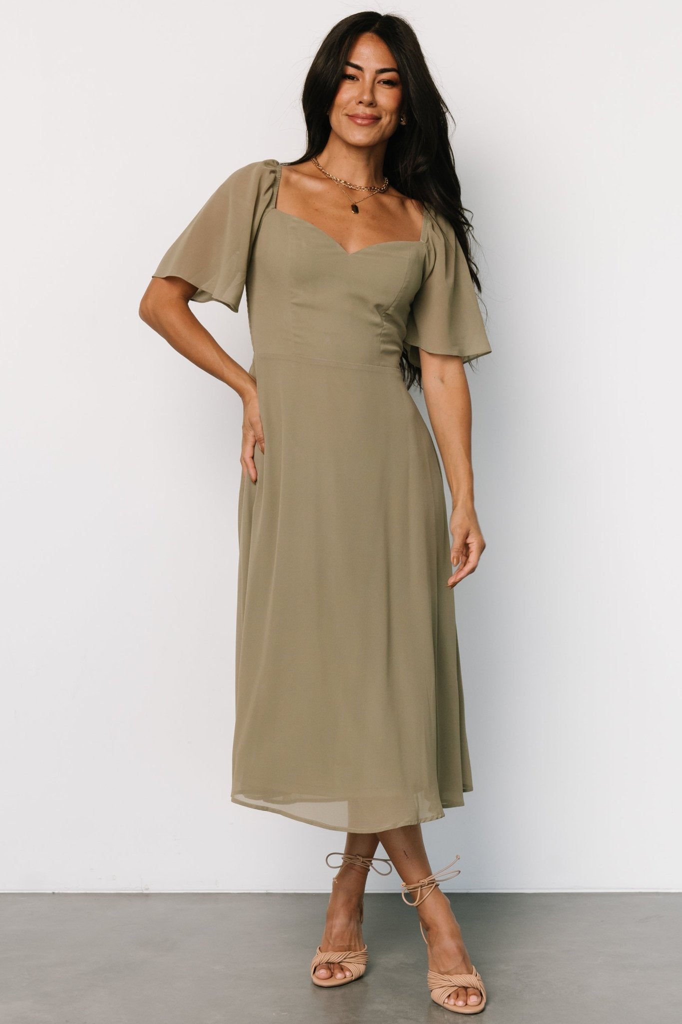 Colette Sweetheart Midi Dress | Dusty Olive