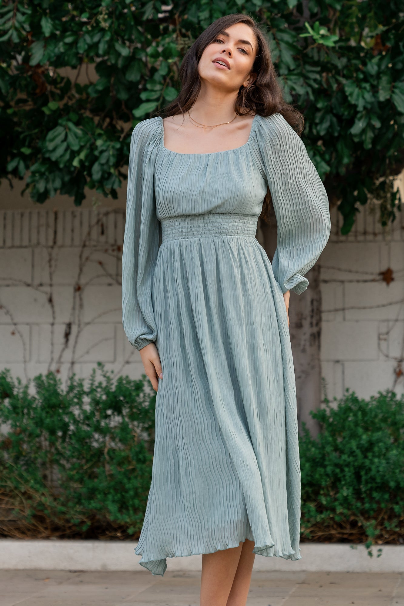 Dalton Pleated Midi Dress | Light Sage