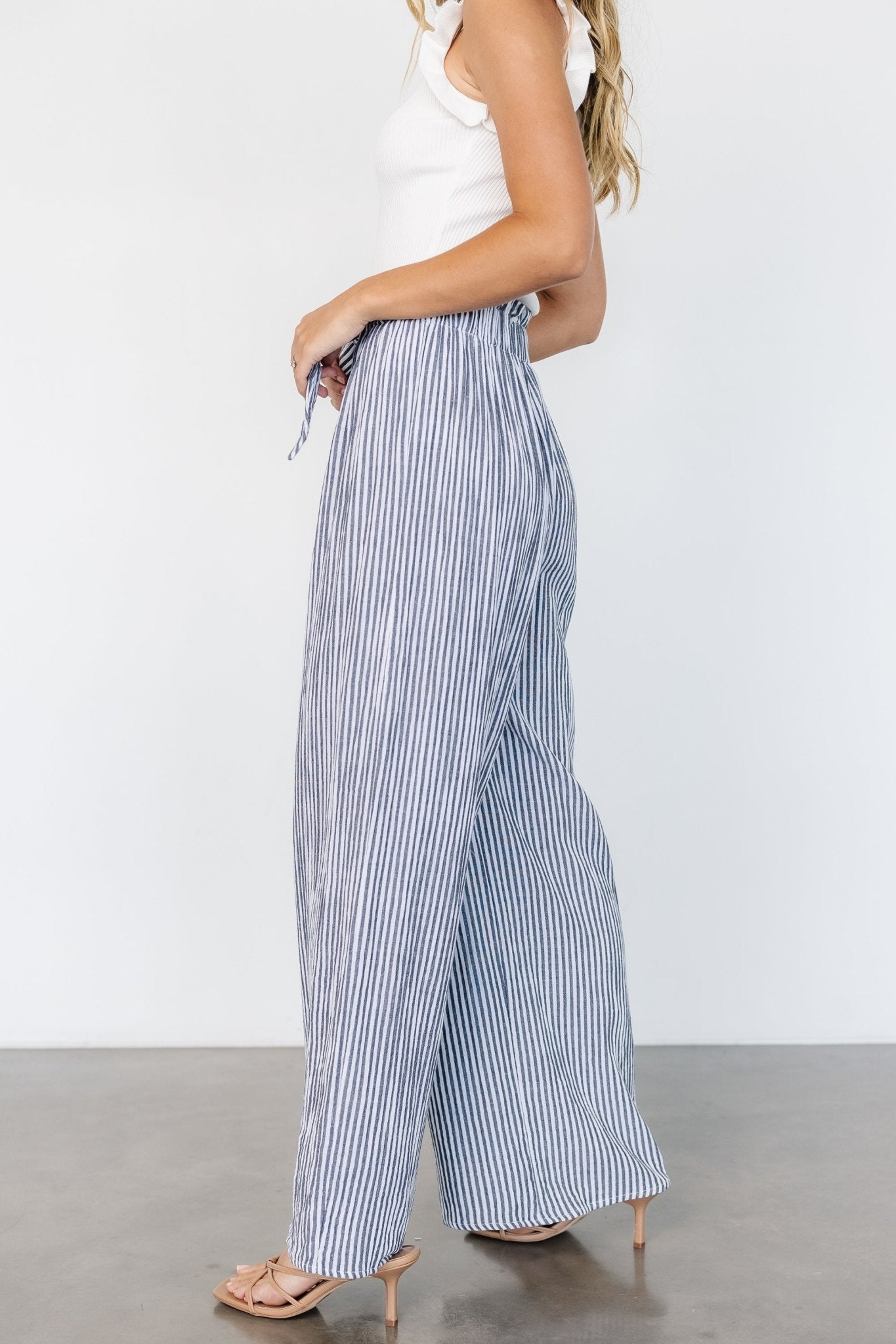 Delphi Wide Leg Pants | Navy Stripe