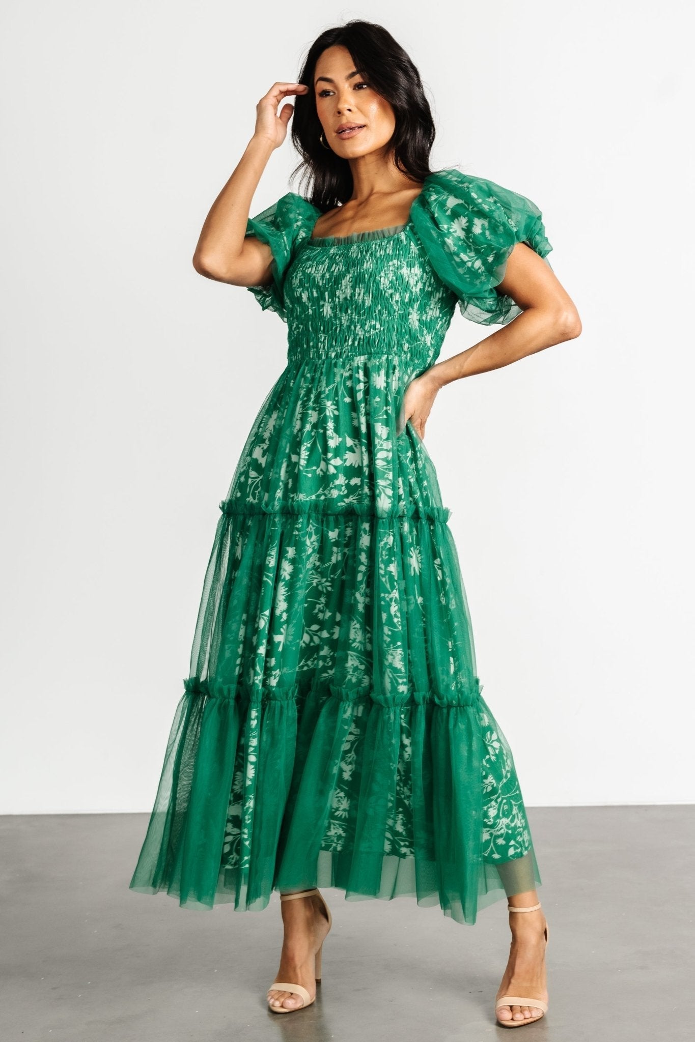 Doria Tulle Floral Maxi Dress | Green