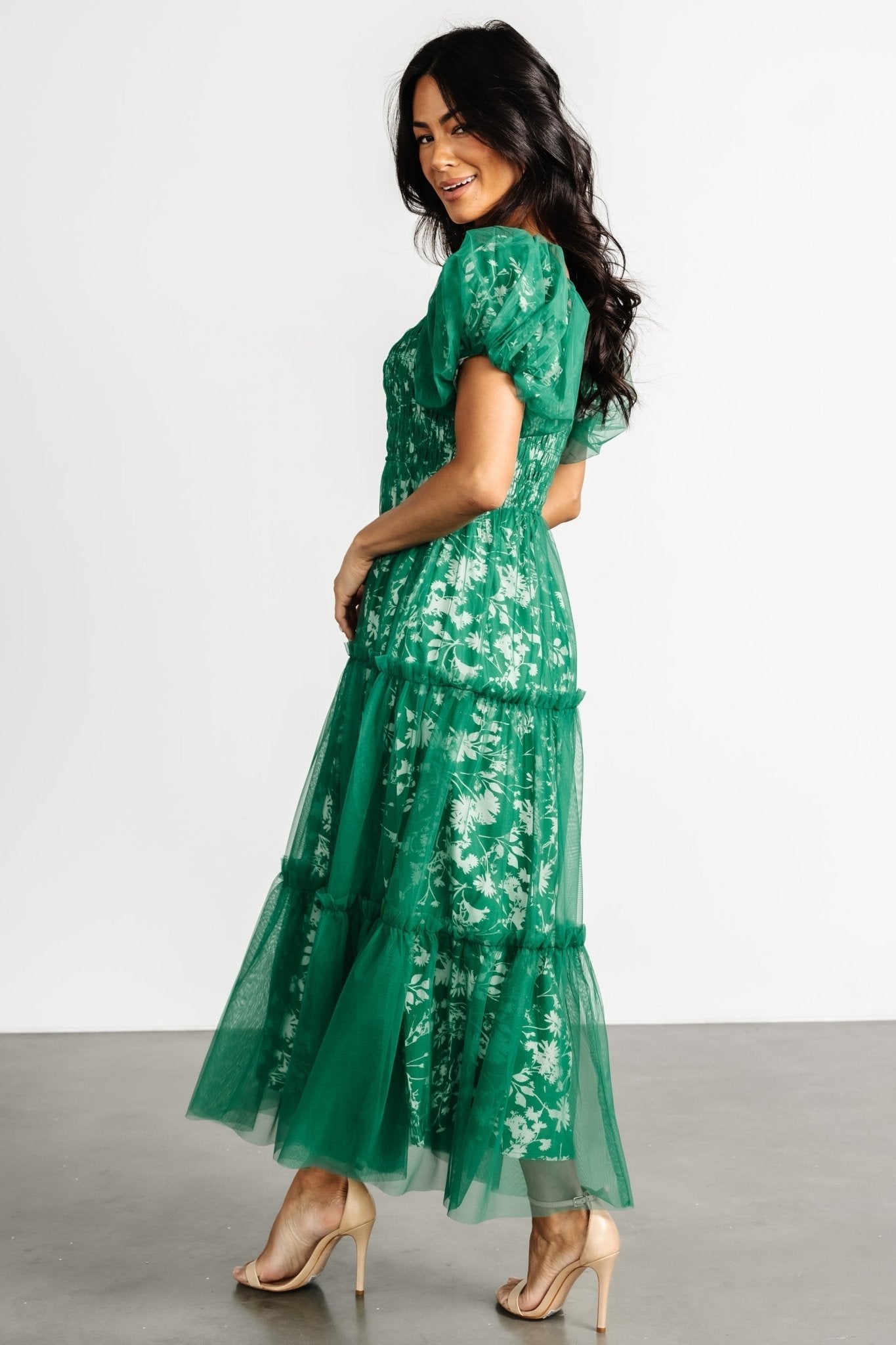 Doria Tulle Floral Maxi Dress | Green