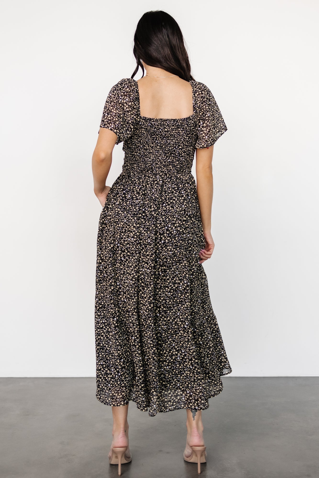 Emiliana Dress | Black + Gold Floral