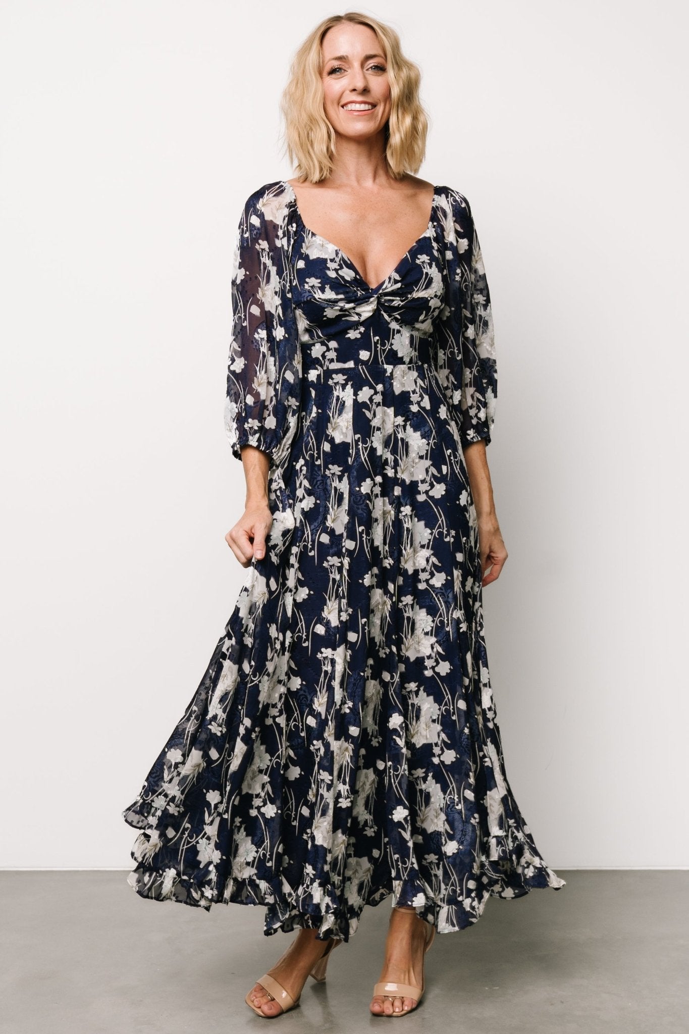 Estefania Maxi Dress | Navy + Off White Floral