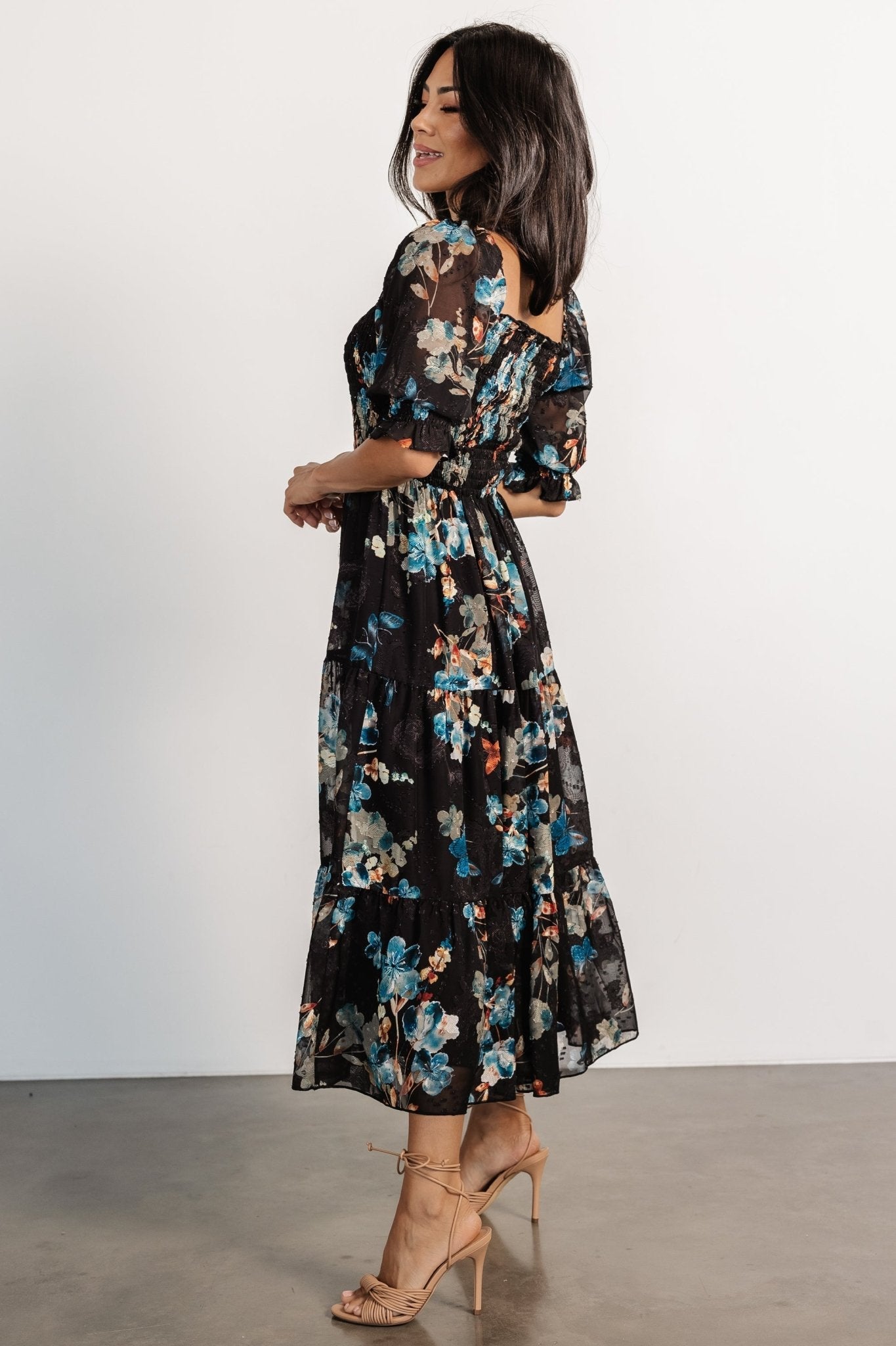 Fabian Jacquard Midi Dress | Black + Blue Multi