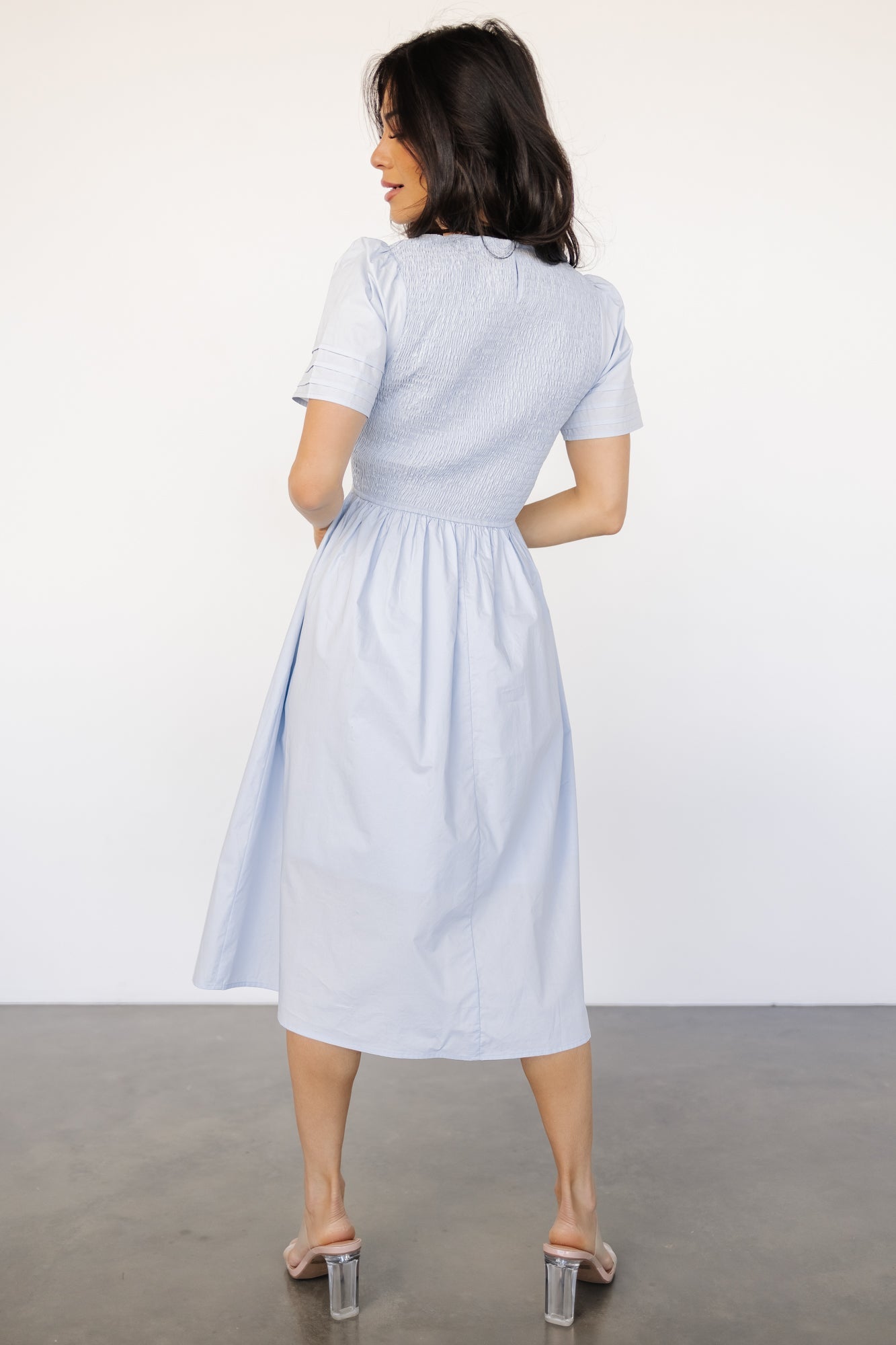 Farrah Smocked Midi Dress | Light Blue