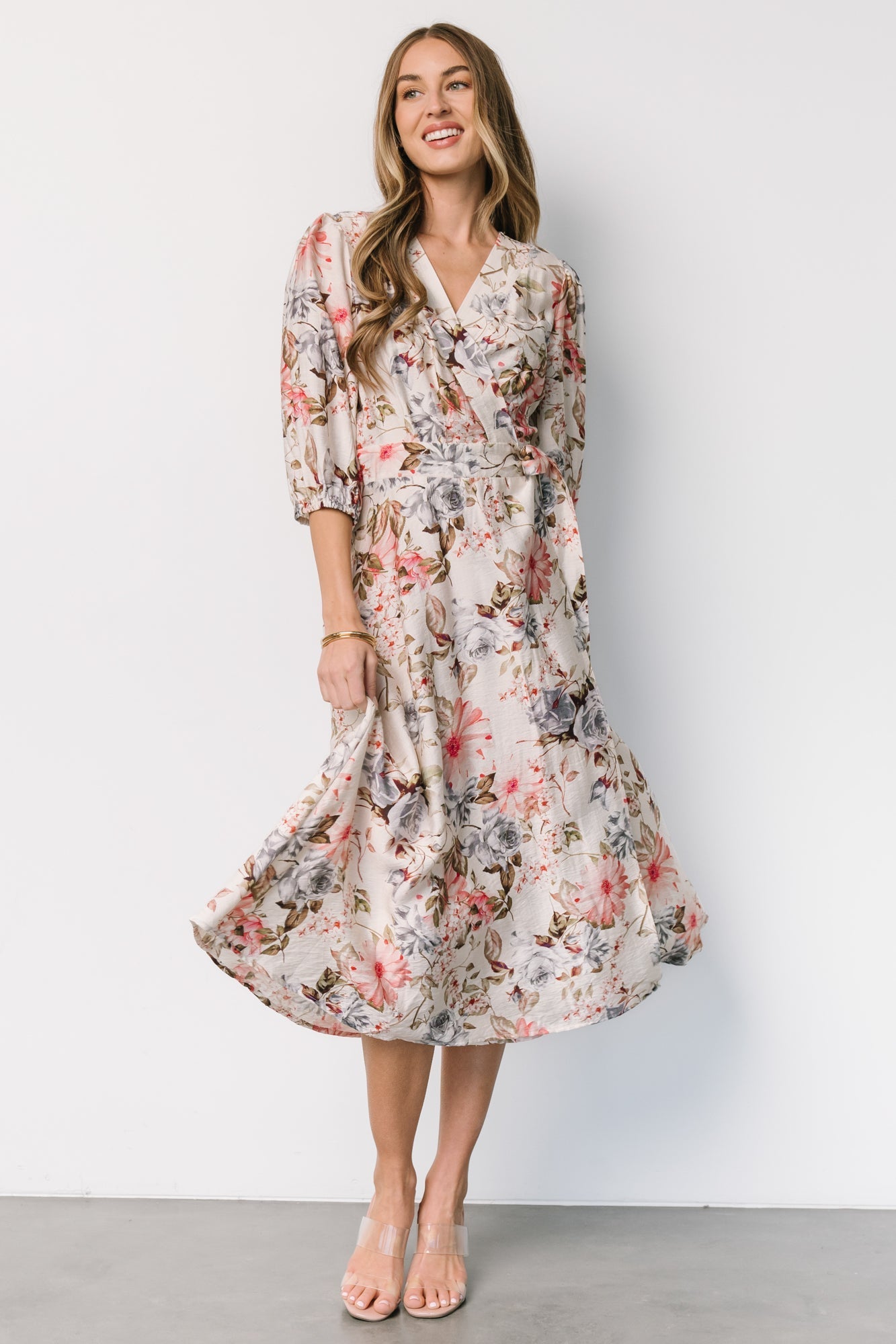 Fiorina Wrap Midi Dress | Ivory Multi Floral