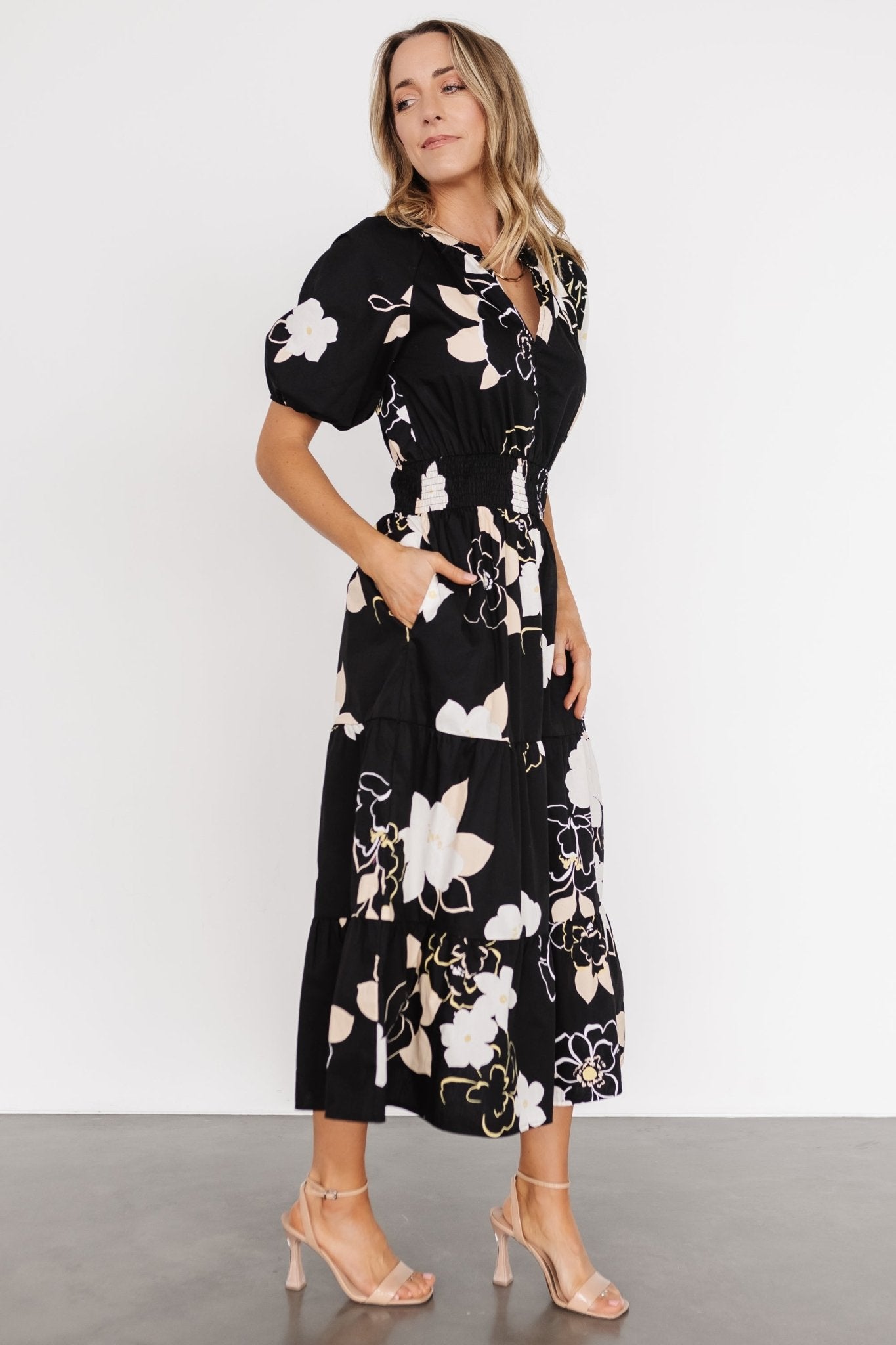 Hacienda Tiered Midi Dress | Black Multi