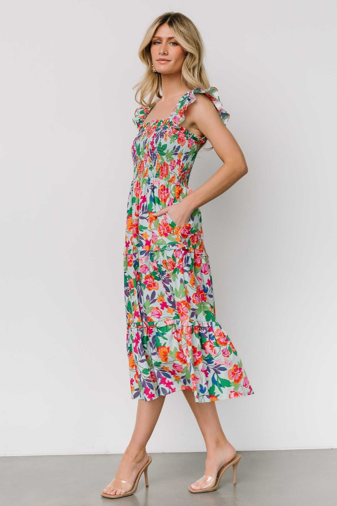 Harper Smocked Midi Dress | Blue Multi Floral