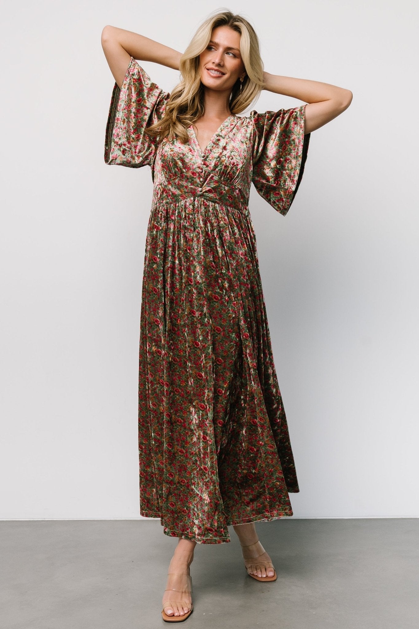 Irina Velvet Maxi Dress | Green Multi Floral