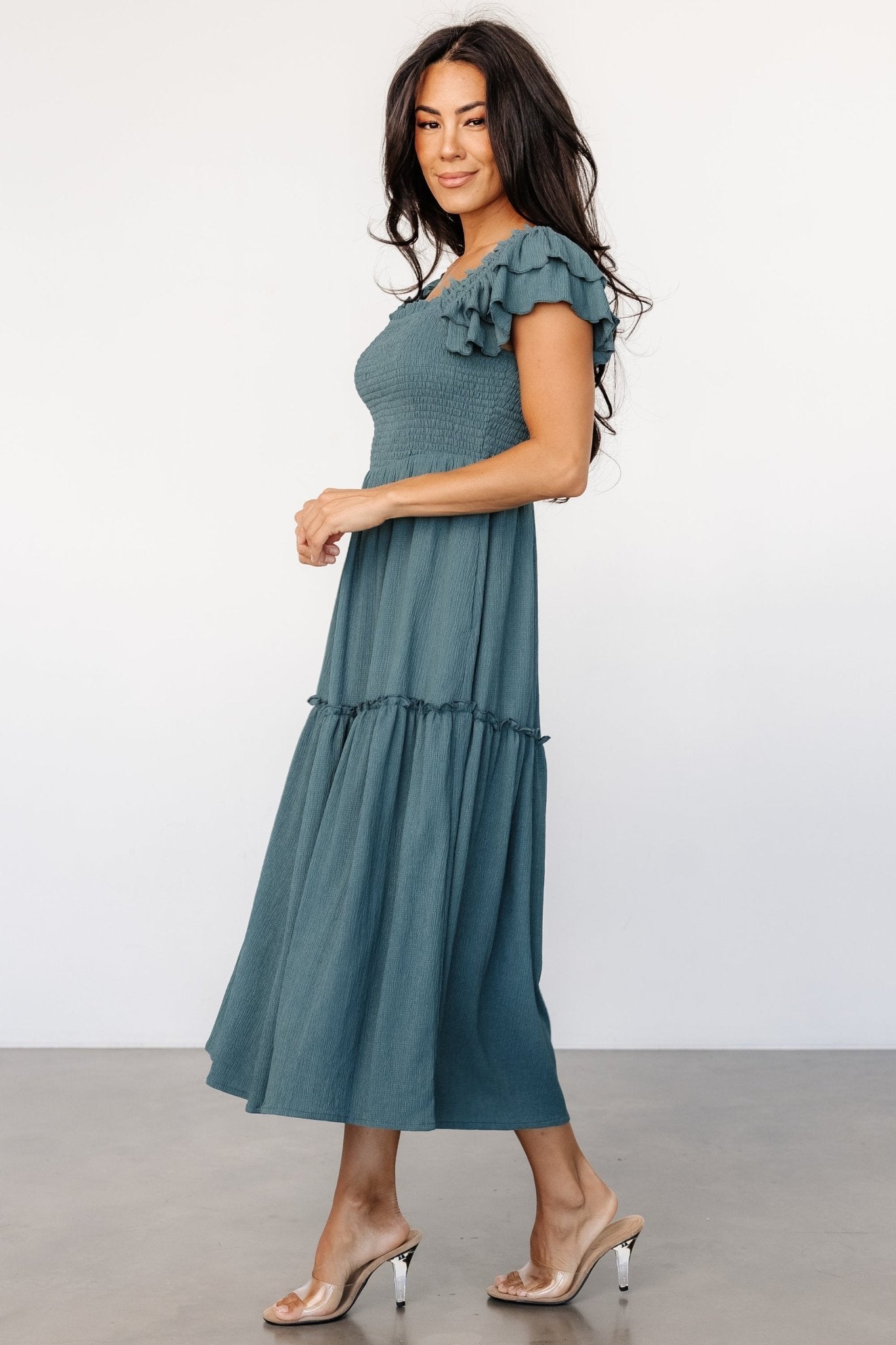Jacie Smocked Midi Dress | Vintage Teal