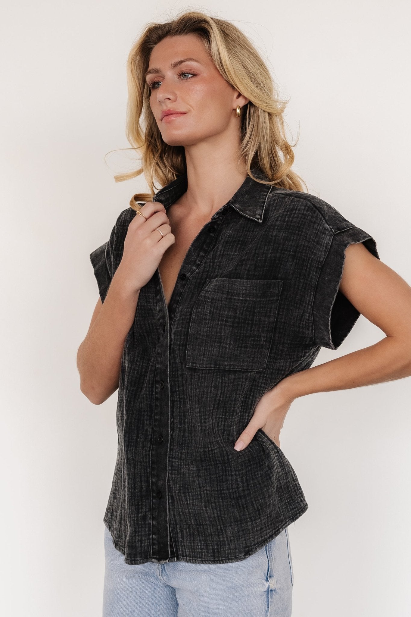 Jaye Button Top | Washed Black