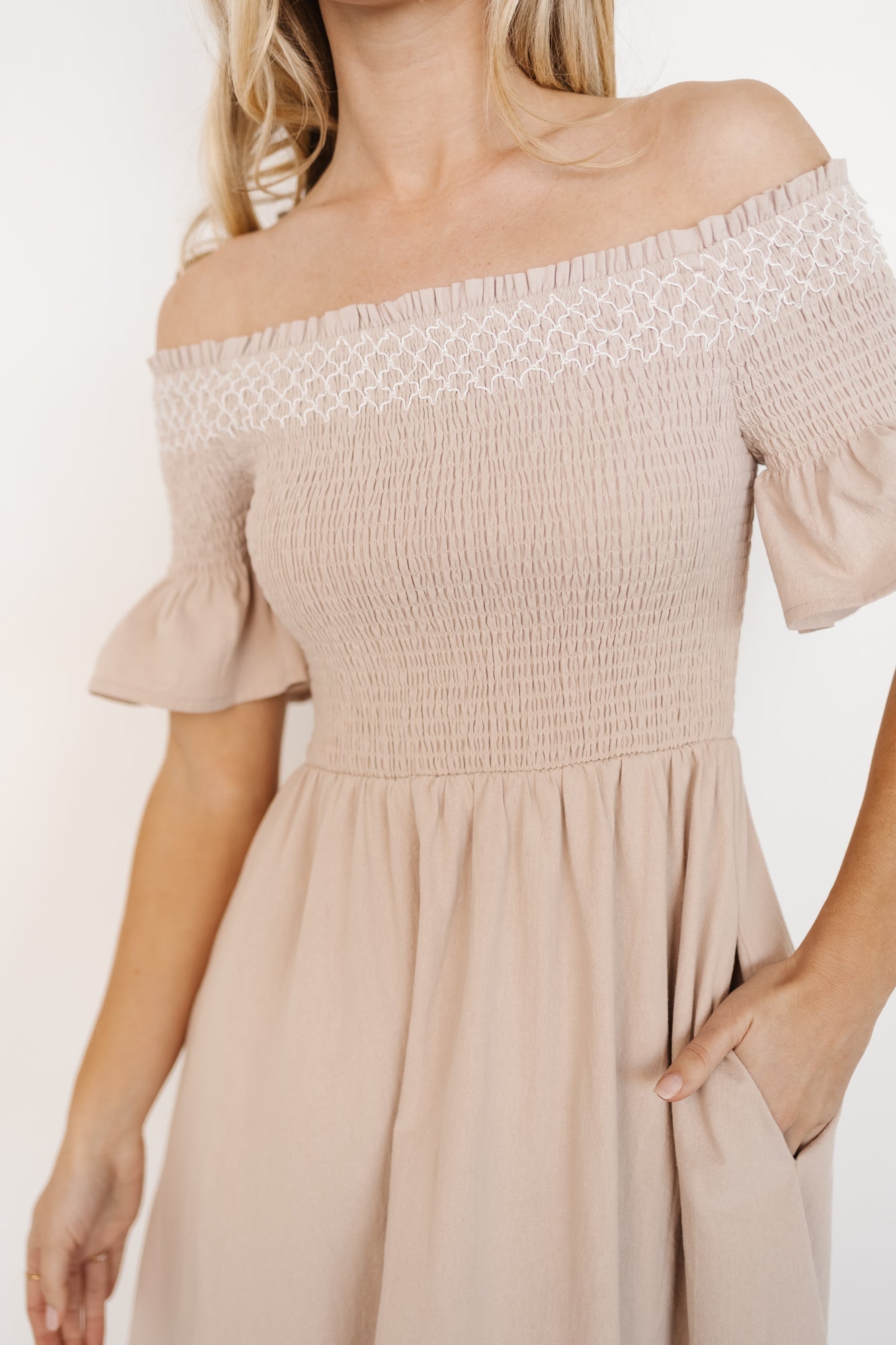 Jodi Off Shoulder Dress | Natural