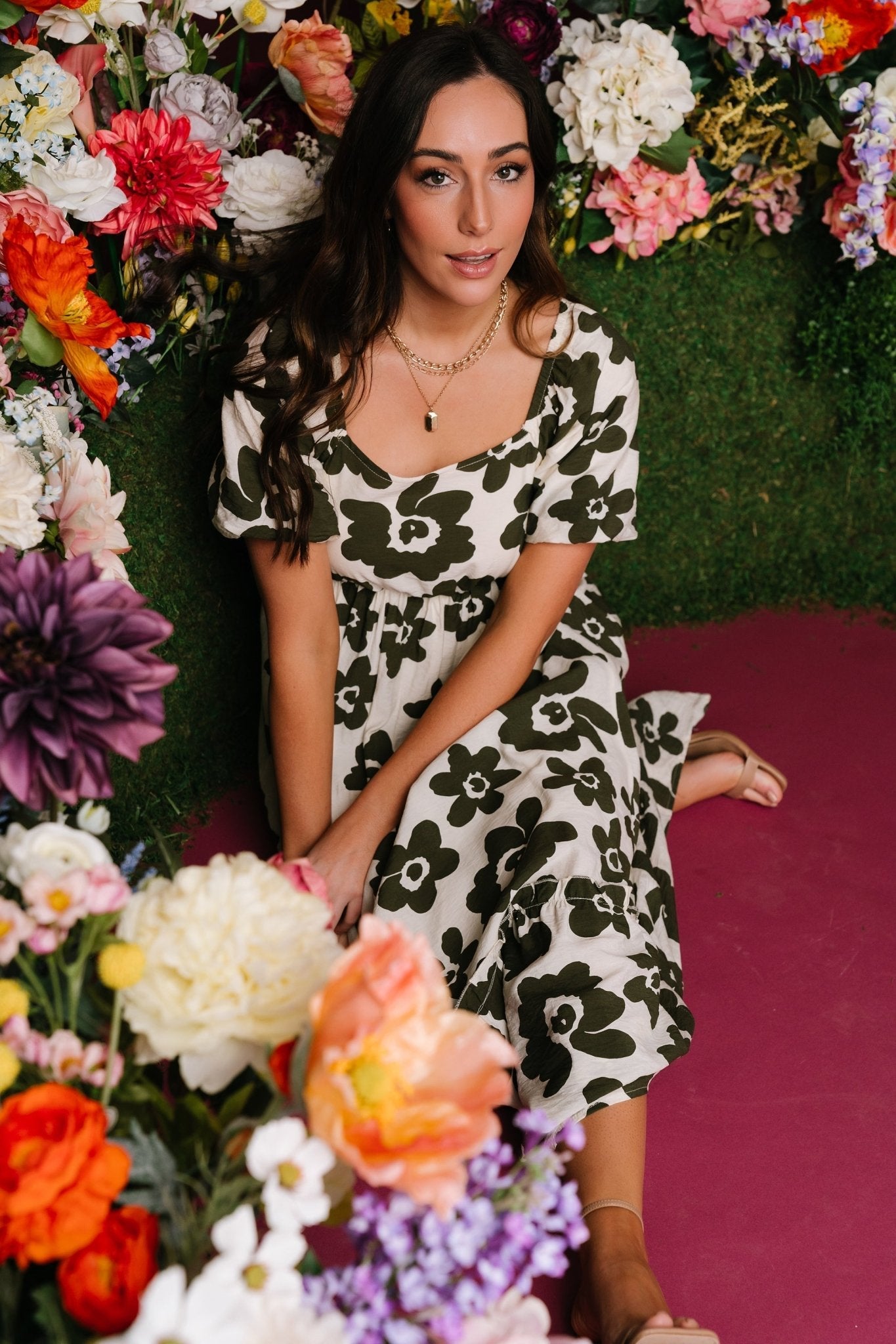 Kasey Maxi Dress | Olive + Ivory Print