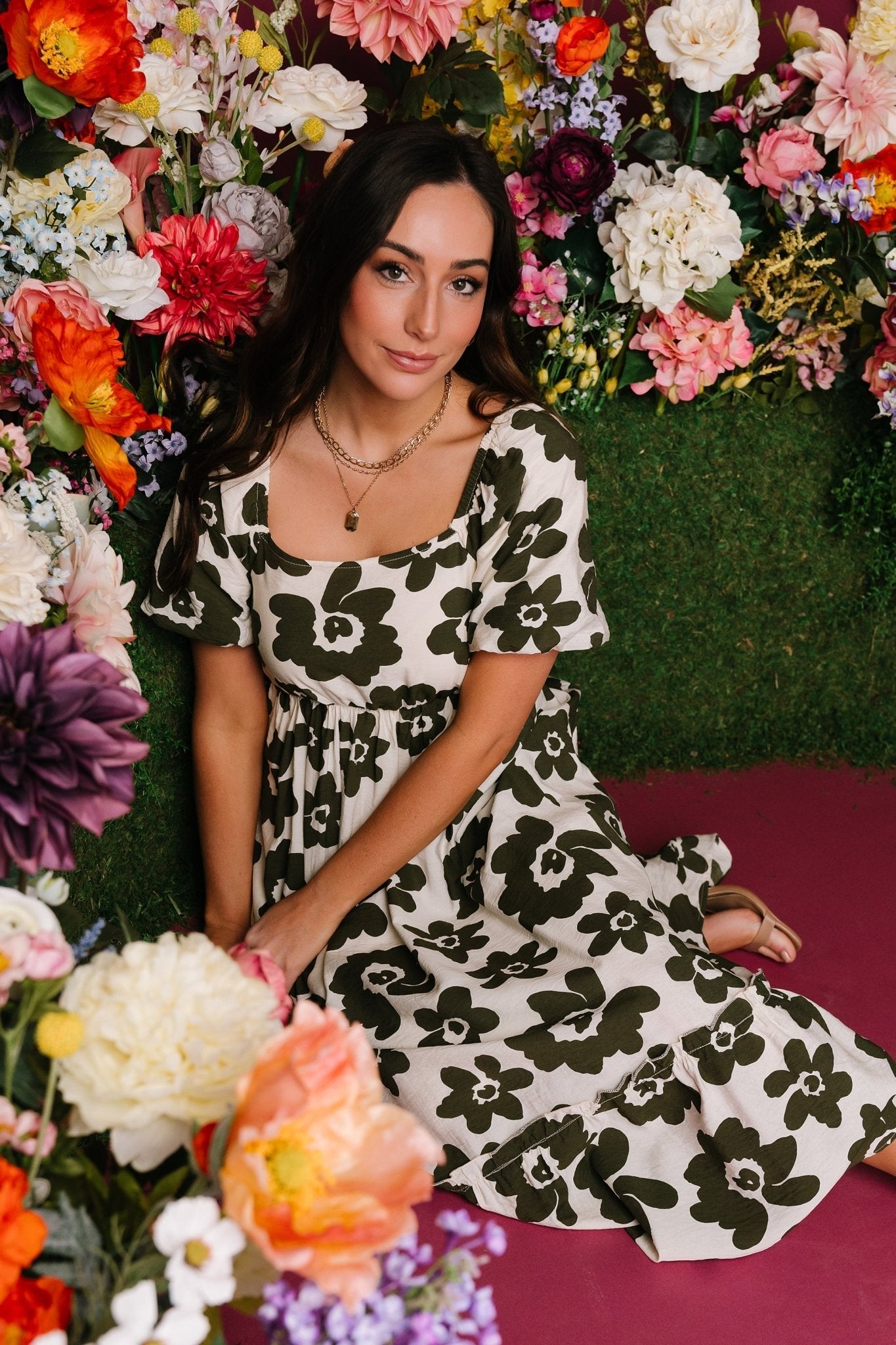 Kasey Maxi Dress | Olive + Ivory Print