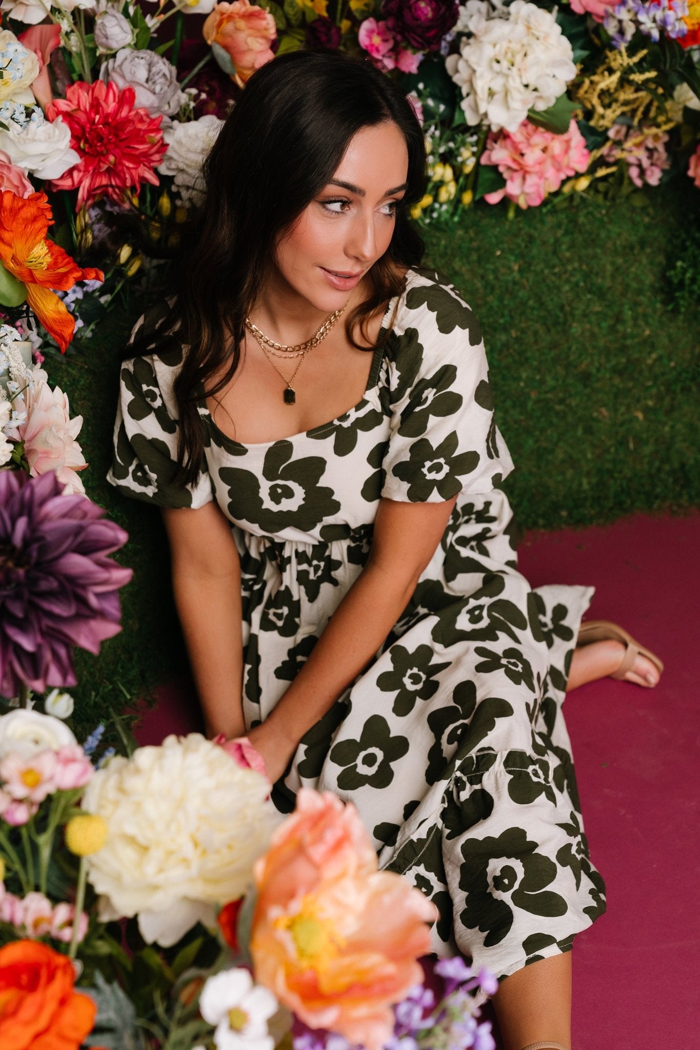 Kasey Maxi Dress | Olive + Ivory Print