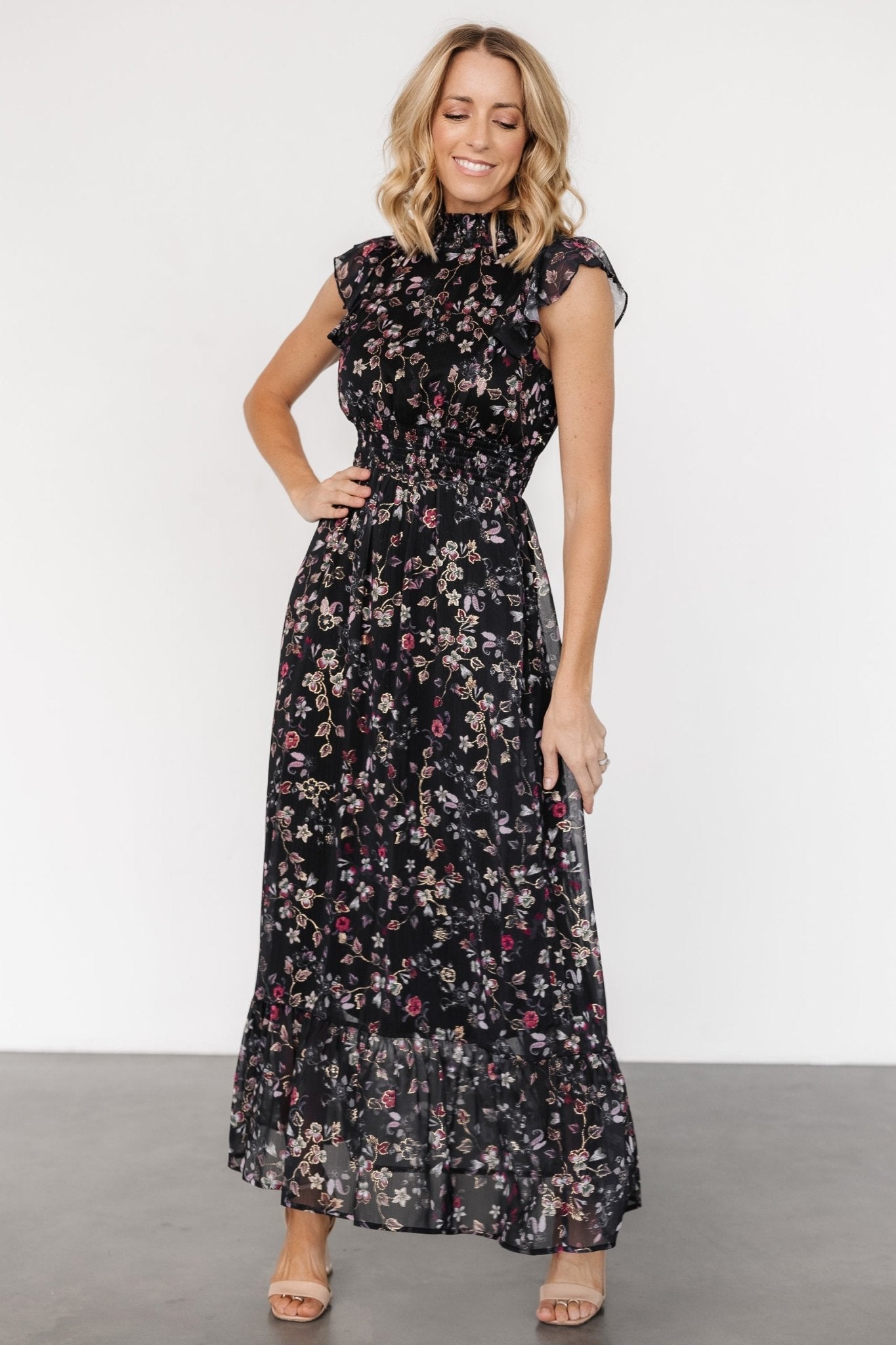 Kearny Ruffle Maxi Dress | Midnight + Gold Multi