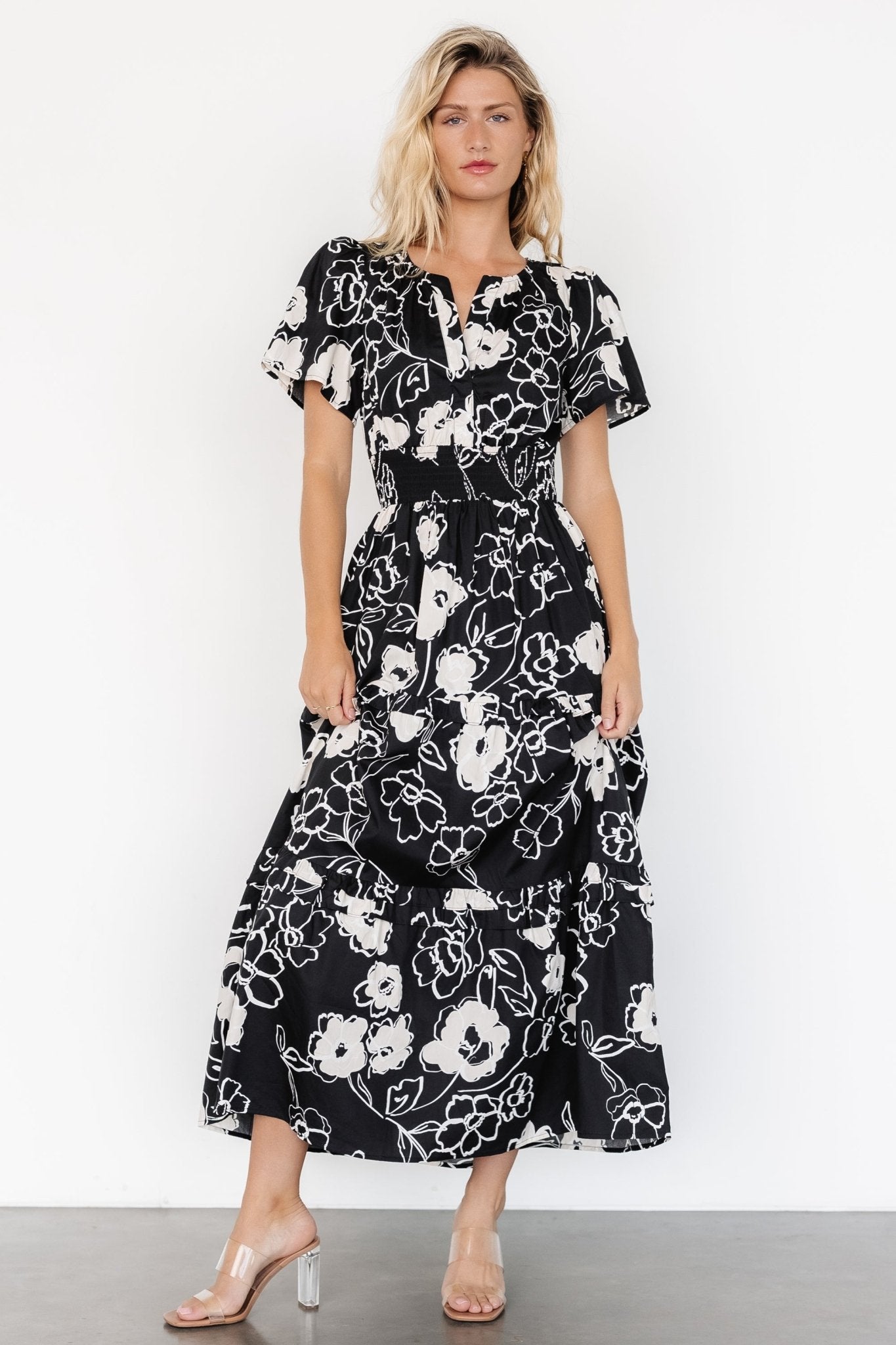 Kiana Poplin Maxi Dress | Black + Cream