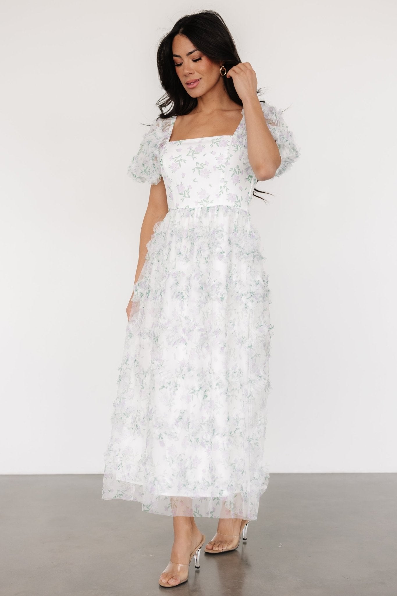 Kiera Ruffle Dress | Off White + Lavender