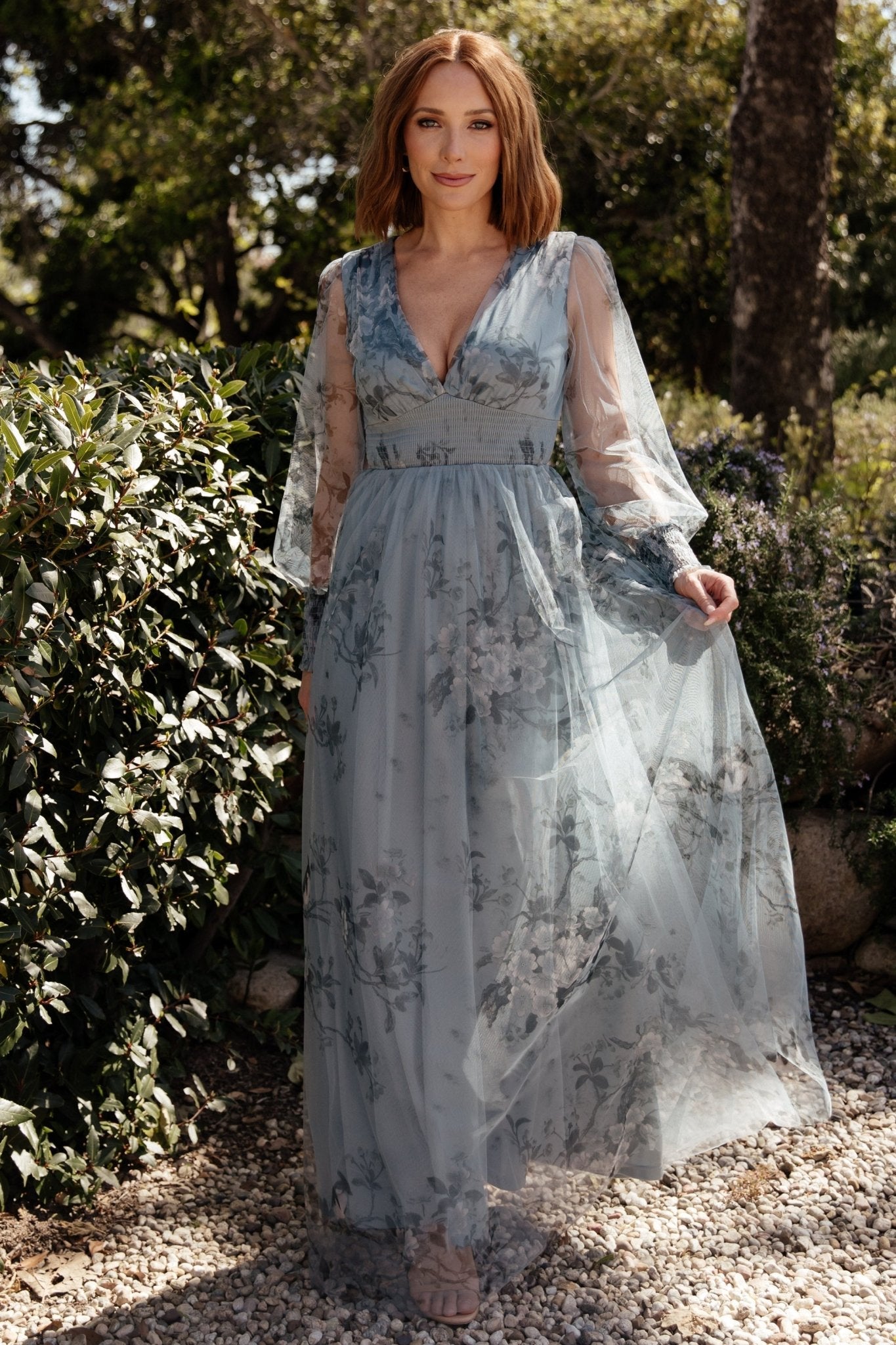 Layla Tulle Maxi Dress | Dusty Blue Floral