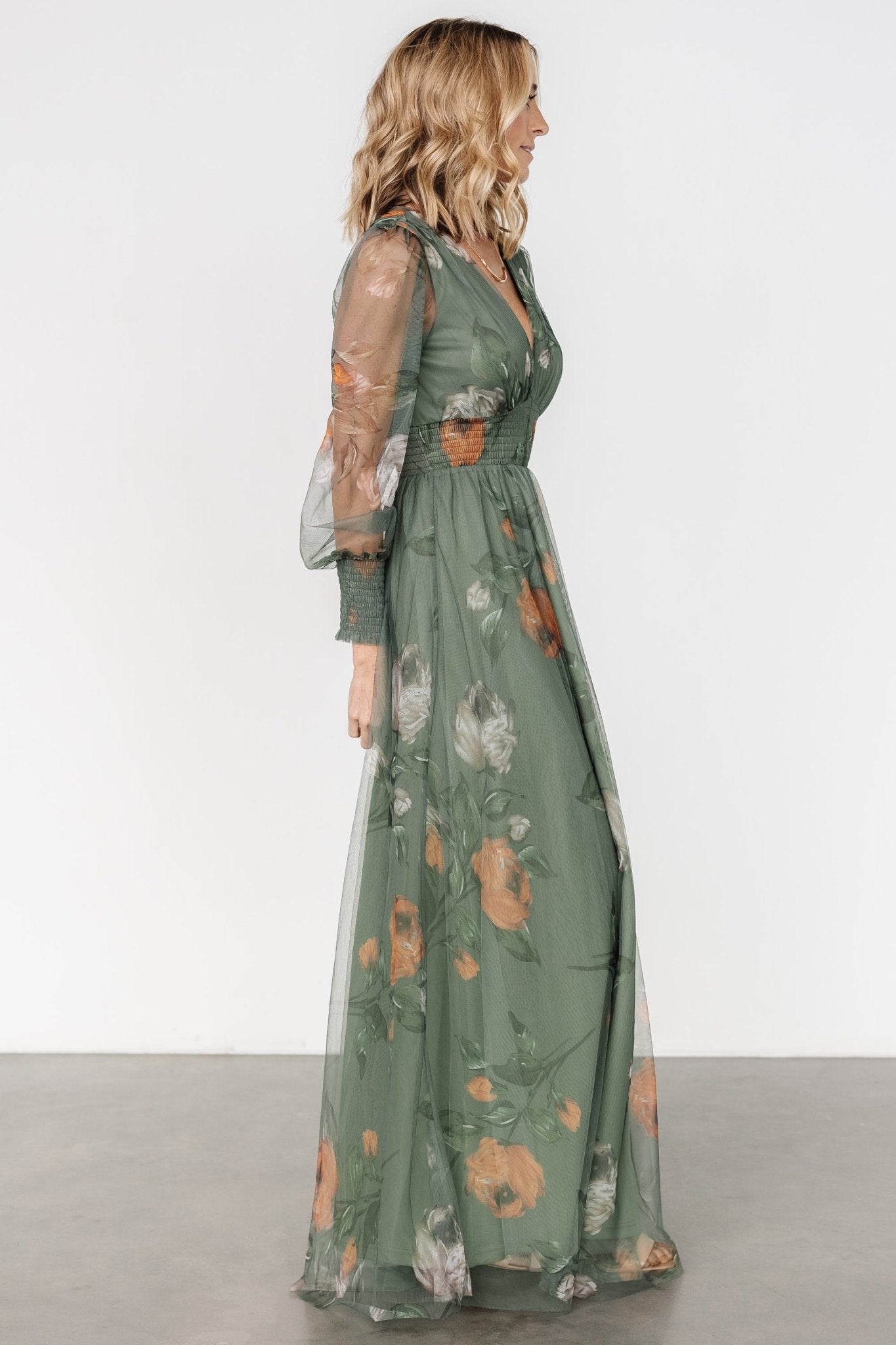 Layla Tulle Maxi Dress | Dusty Olive Floral