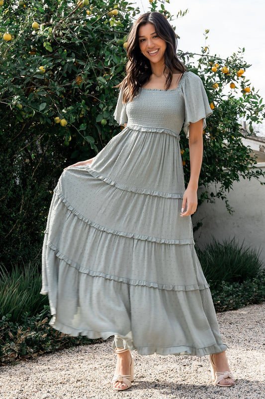 Lenora Smocked Dotted Maxi Dress | Sage