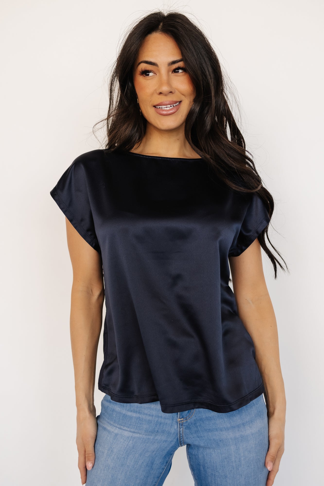 Leonie Satin Top | Navy