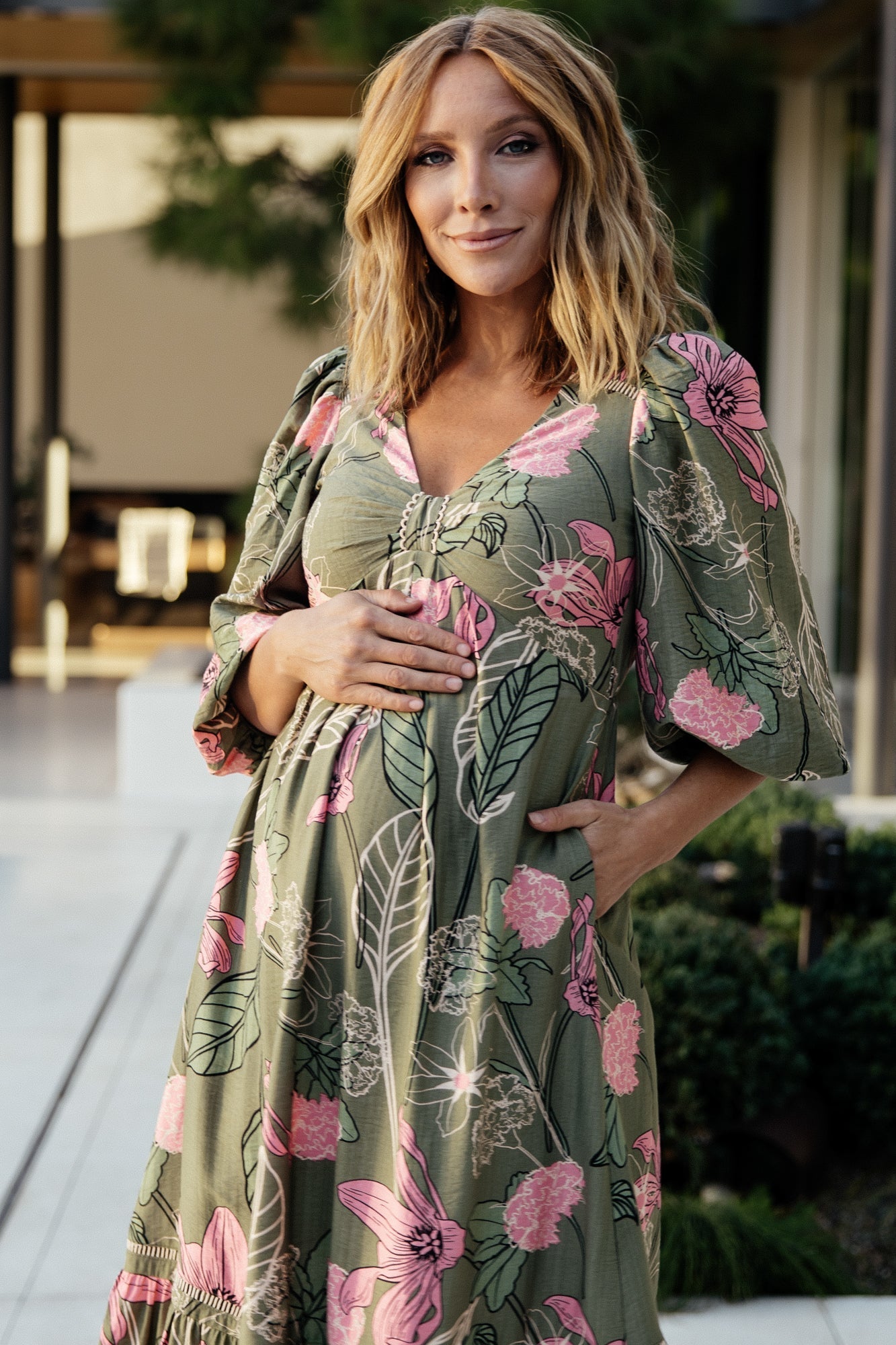 Lonna Dress | Olive + Fuschia Floral