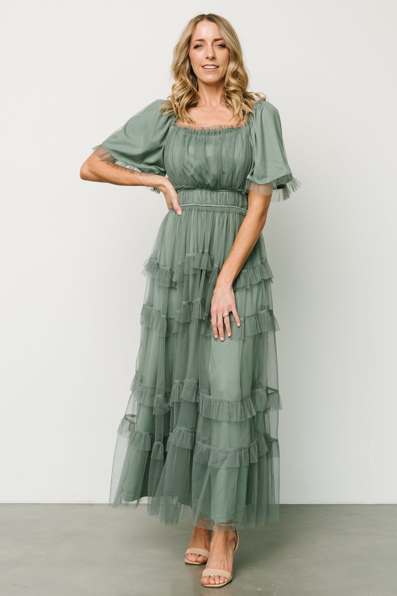 Magdalena Tulle Maxi Dress | Eucalyptus