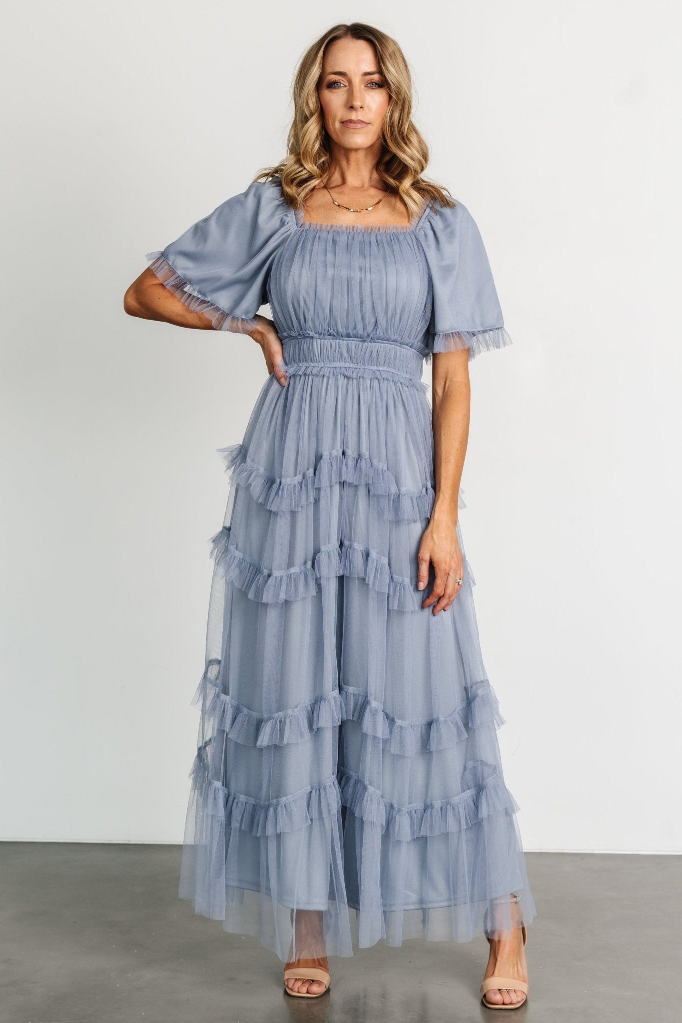 Magdalena Tulle Maxi Dress | Dusty Blue