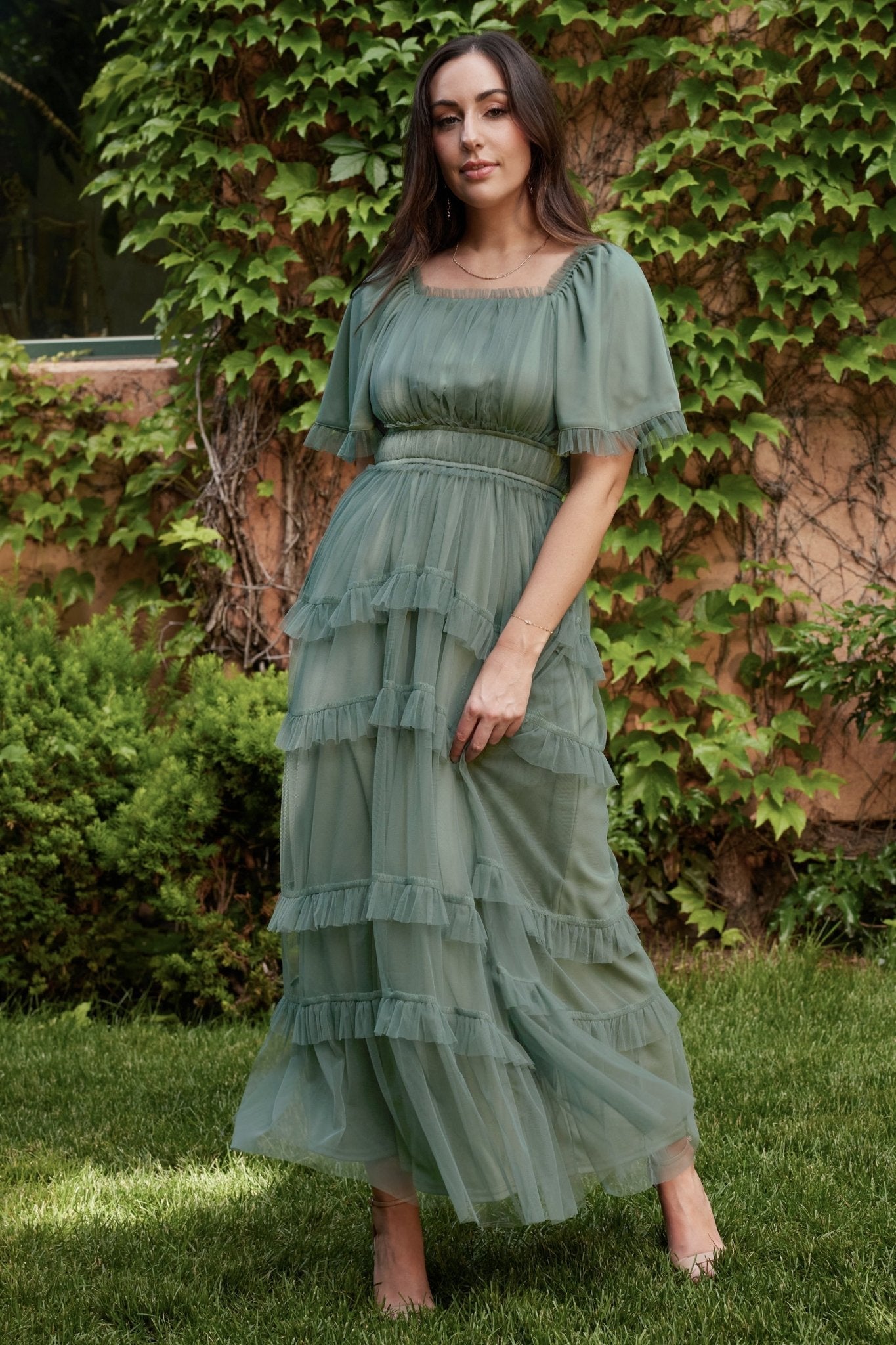 Magdalena Tulle Maxi Dress | Eucalyptus